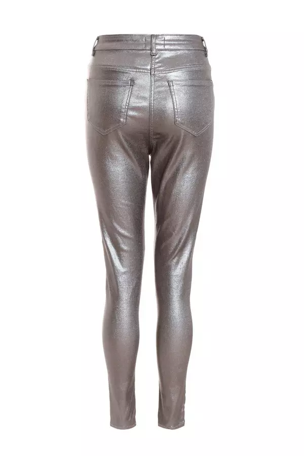 Silver Faux Leather Skinny Jeans