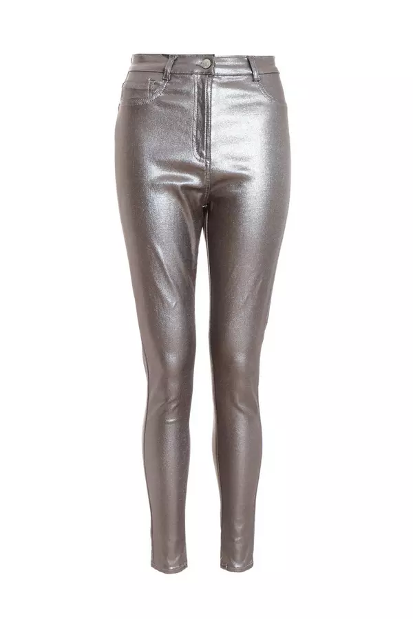 Silver Faux Leather Skinny Jeans
