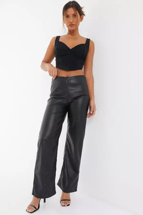 Black Studded Faux Leather Trousers
