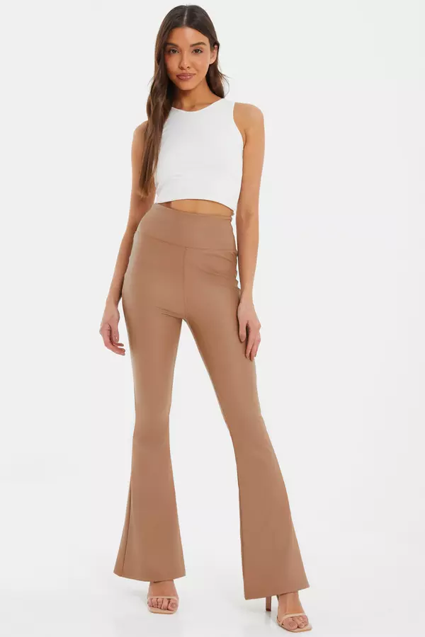 Brown Faux Leather Flare Leggings