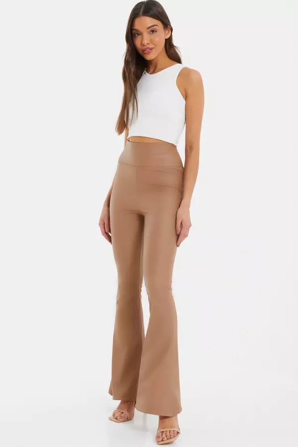 Brown Faux Leather Flare Leggings