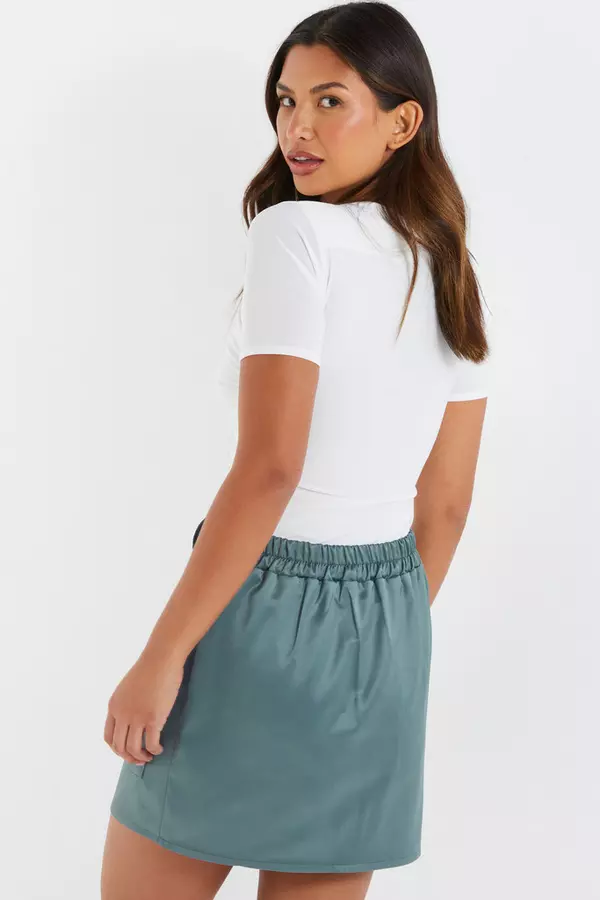 Grey Satin Cargo Mini Skirt