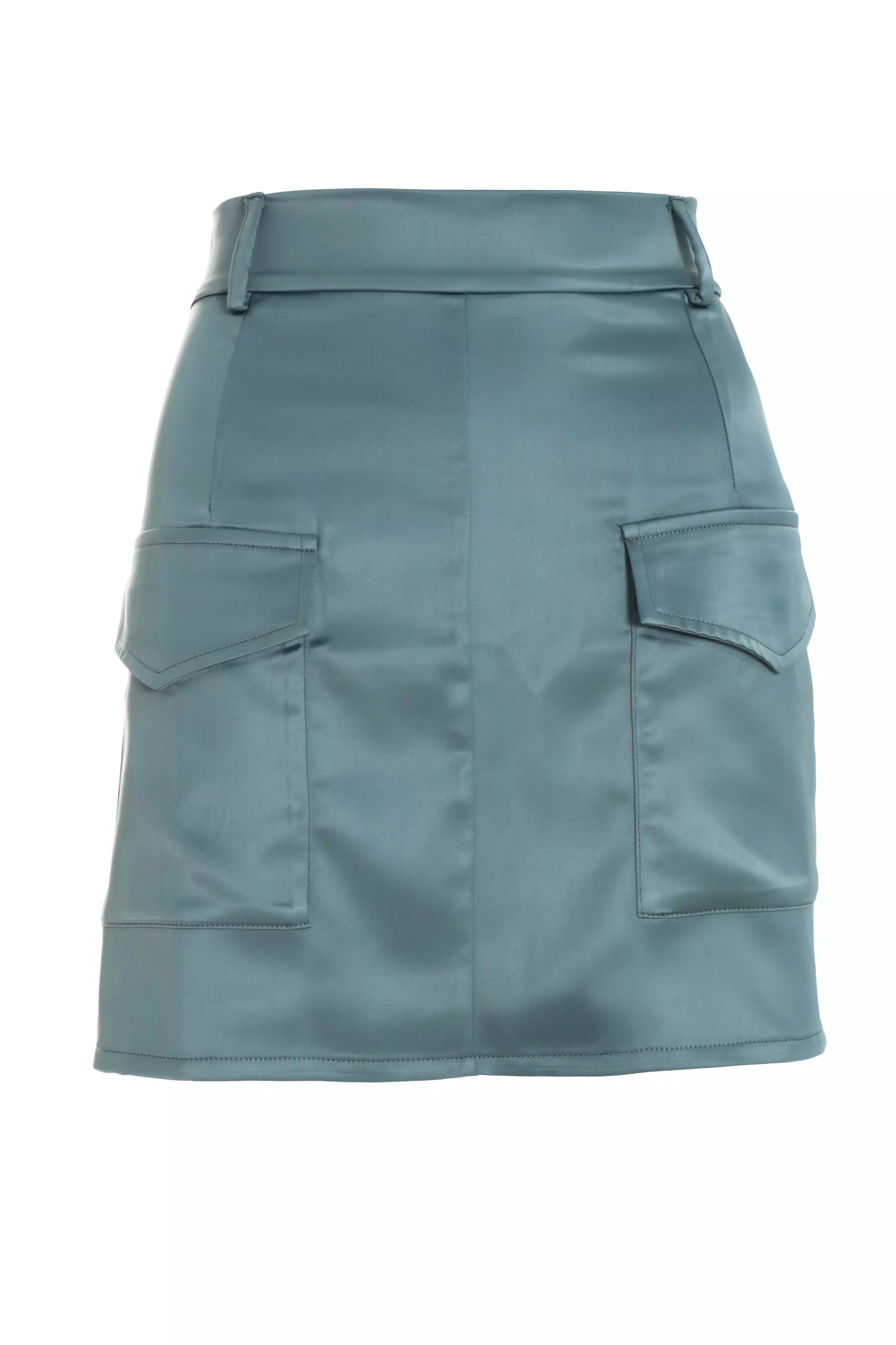 Grey Satin Cargo Mini Skirt