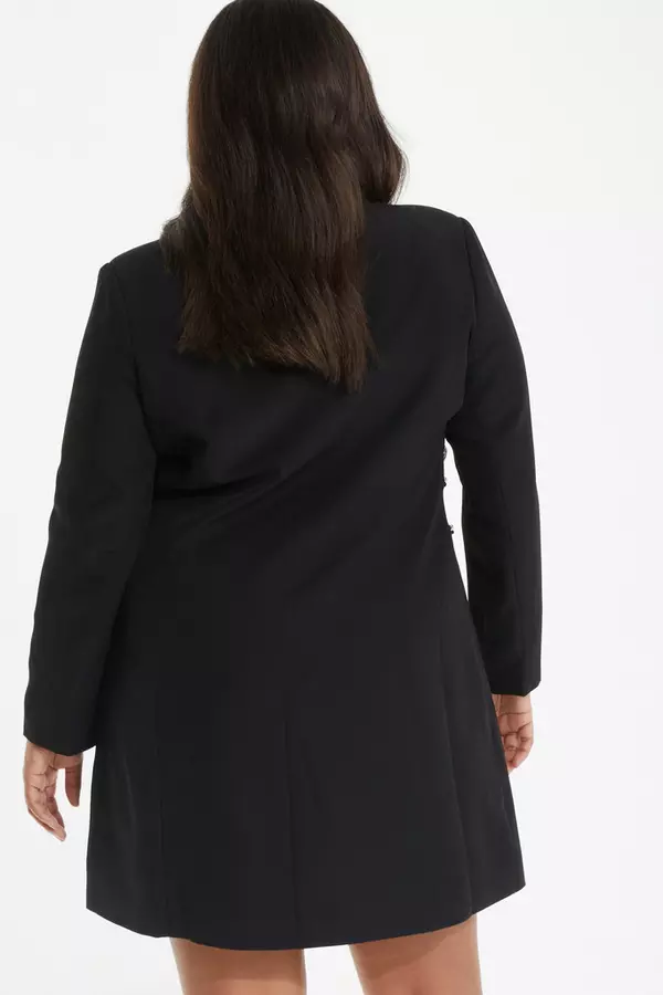 Curve Black Lace Up Blazer Dress