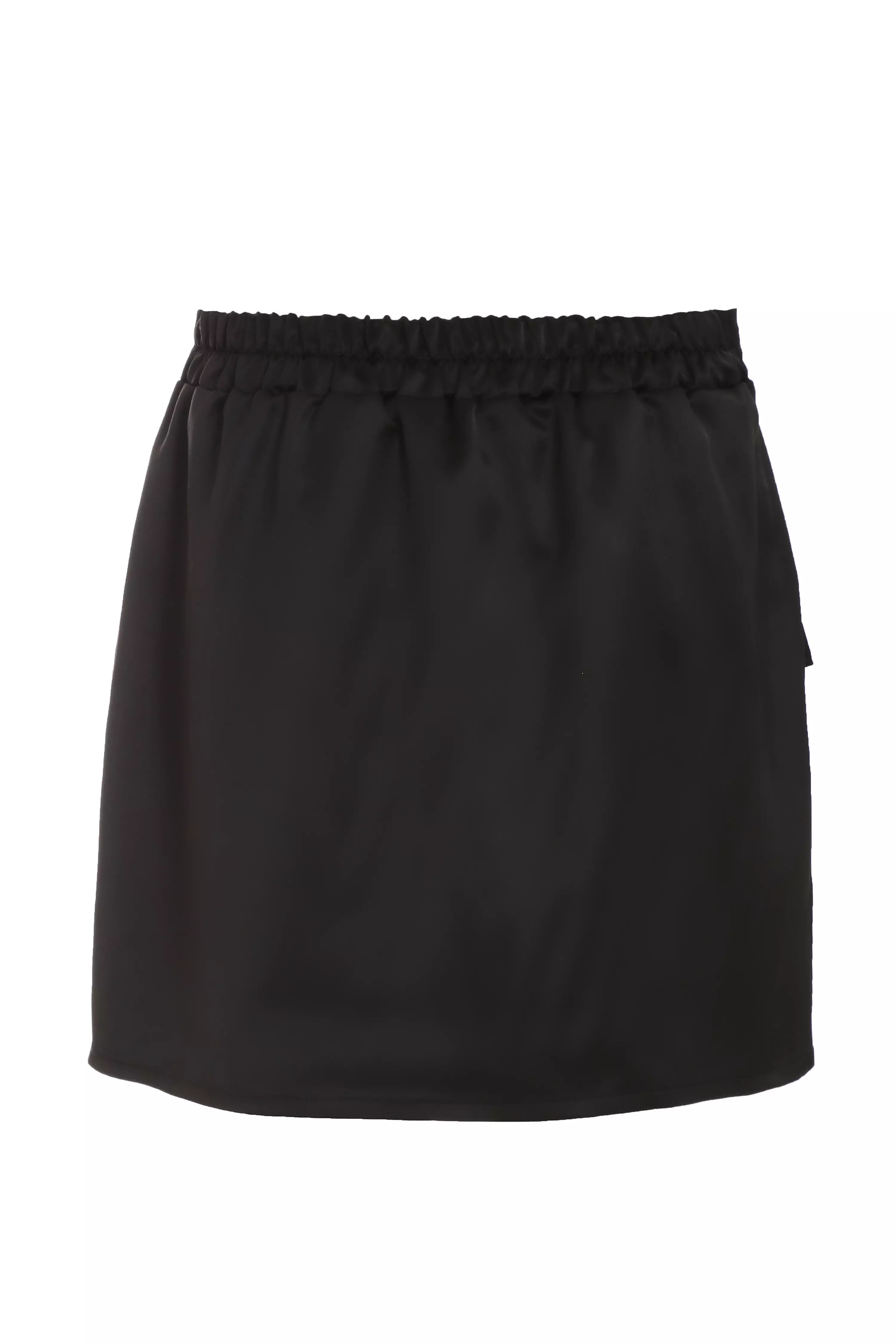 Black Satin Cargo Mini Skirt