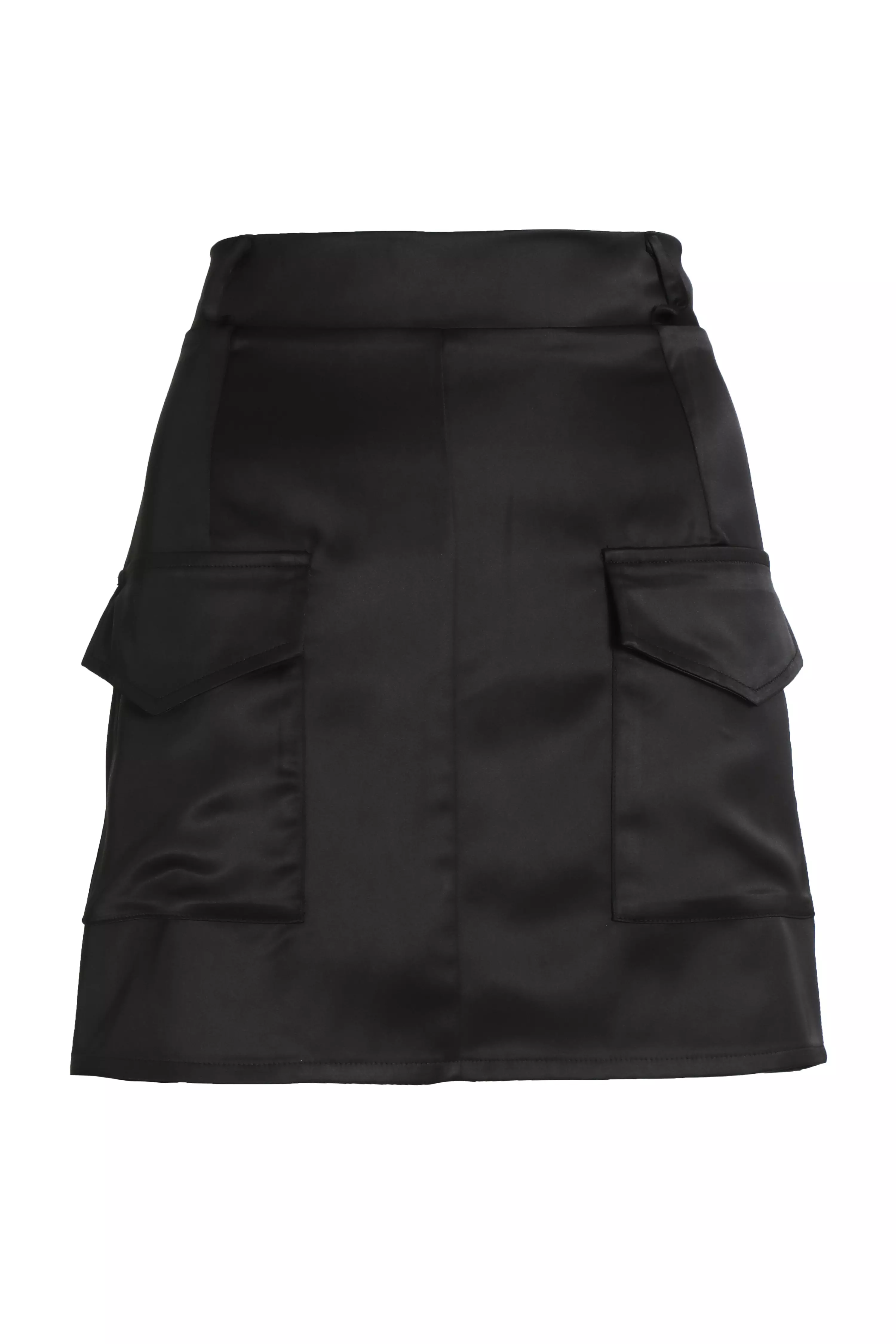 Black Satin Cargo Mini Skirt