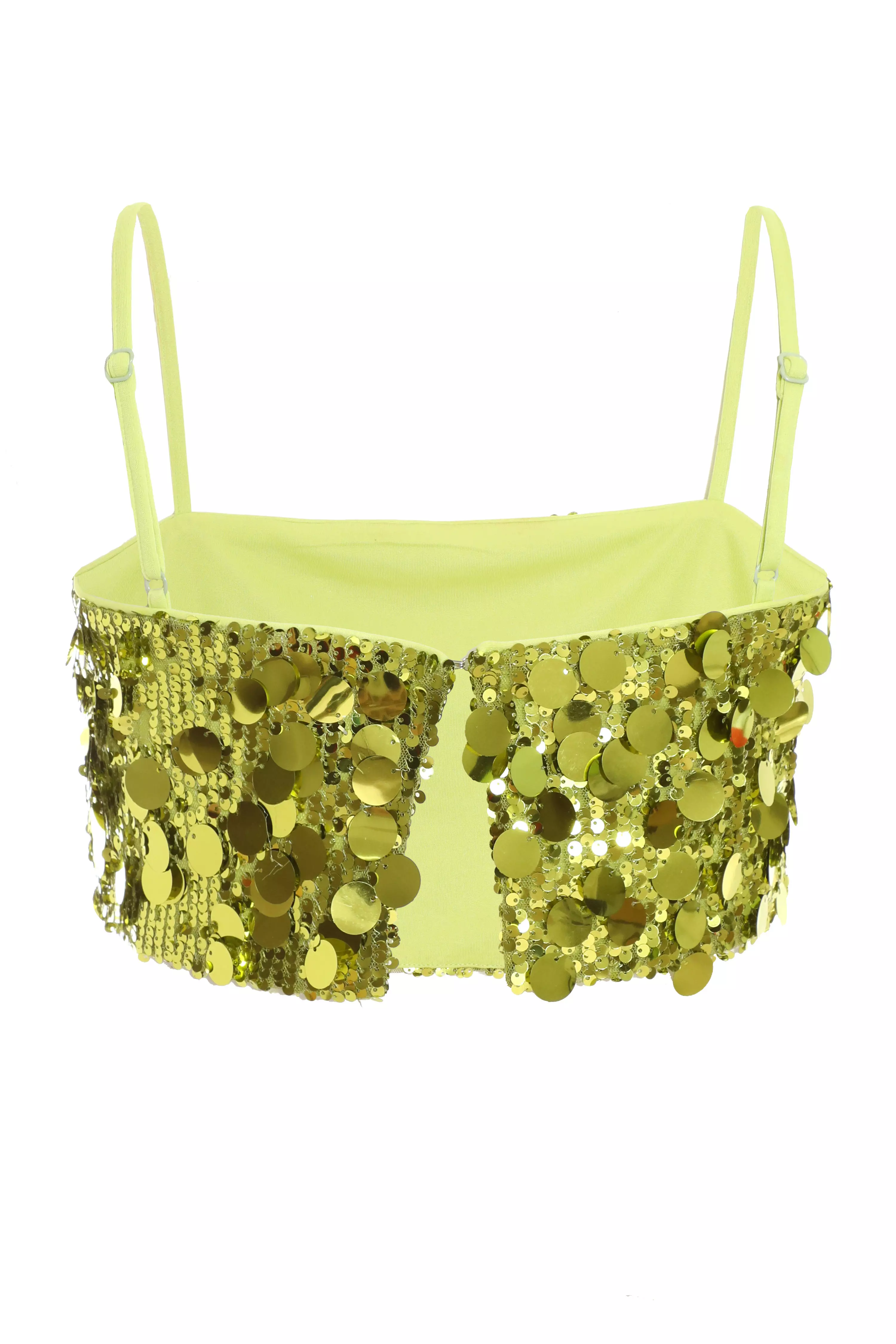 Lime Green Disc Sequin Crop Top