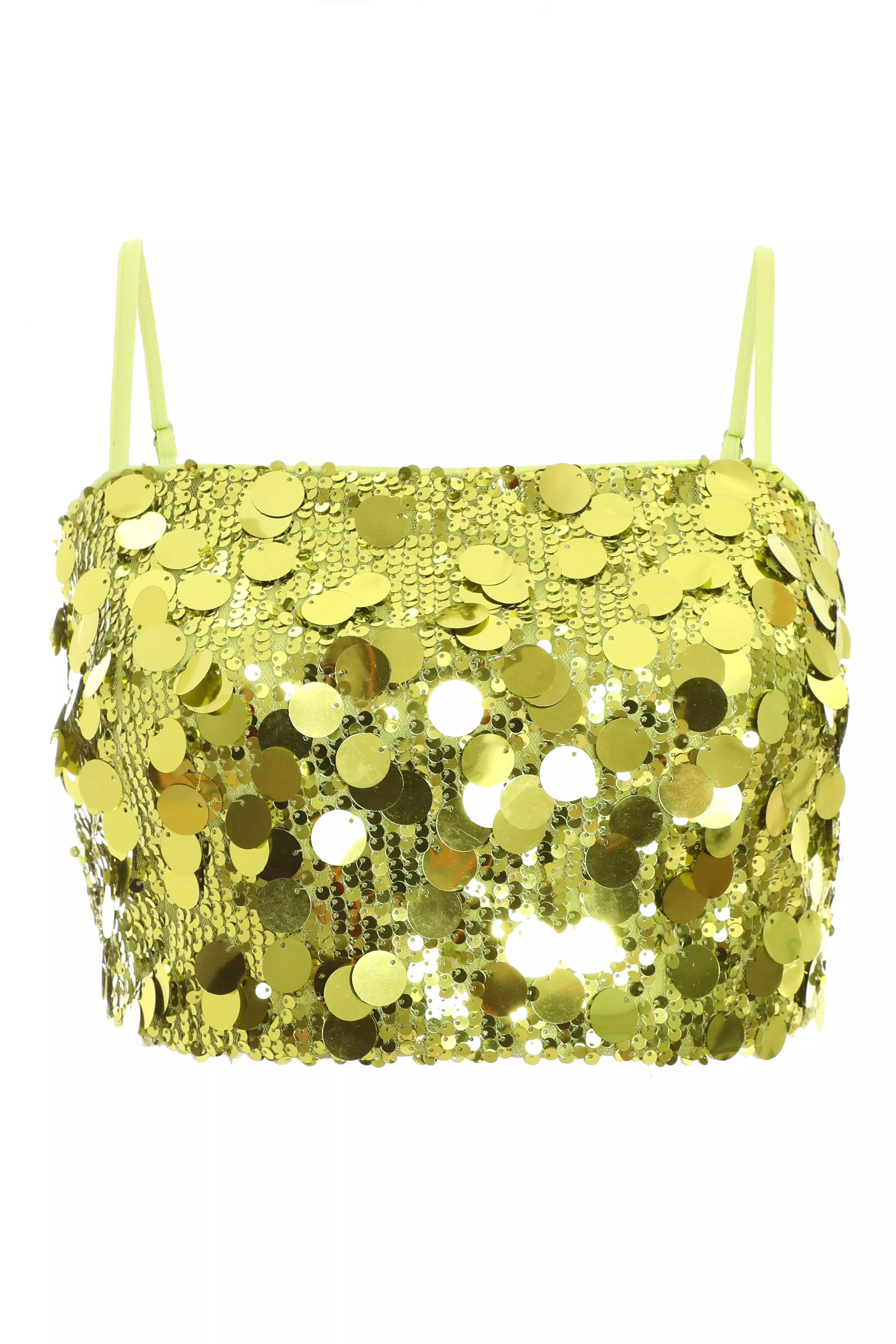 Lime Green Disc Sequin Crop Top