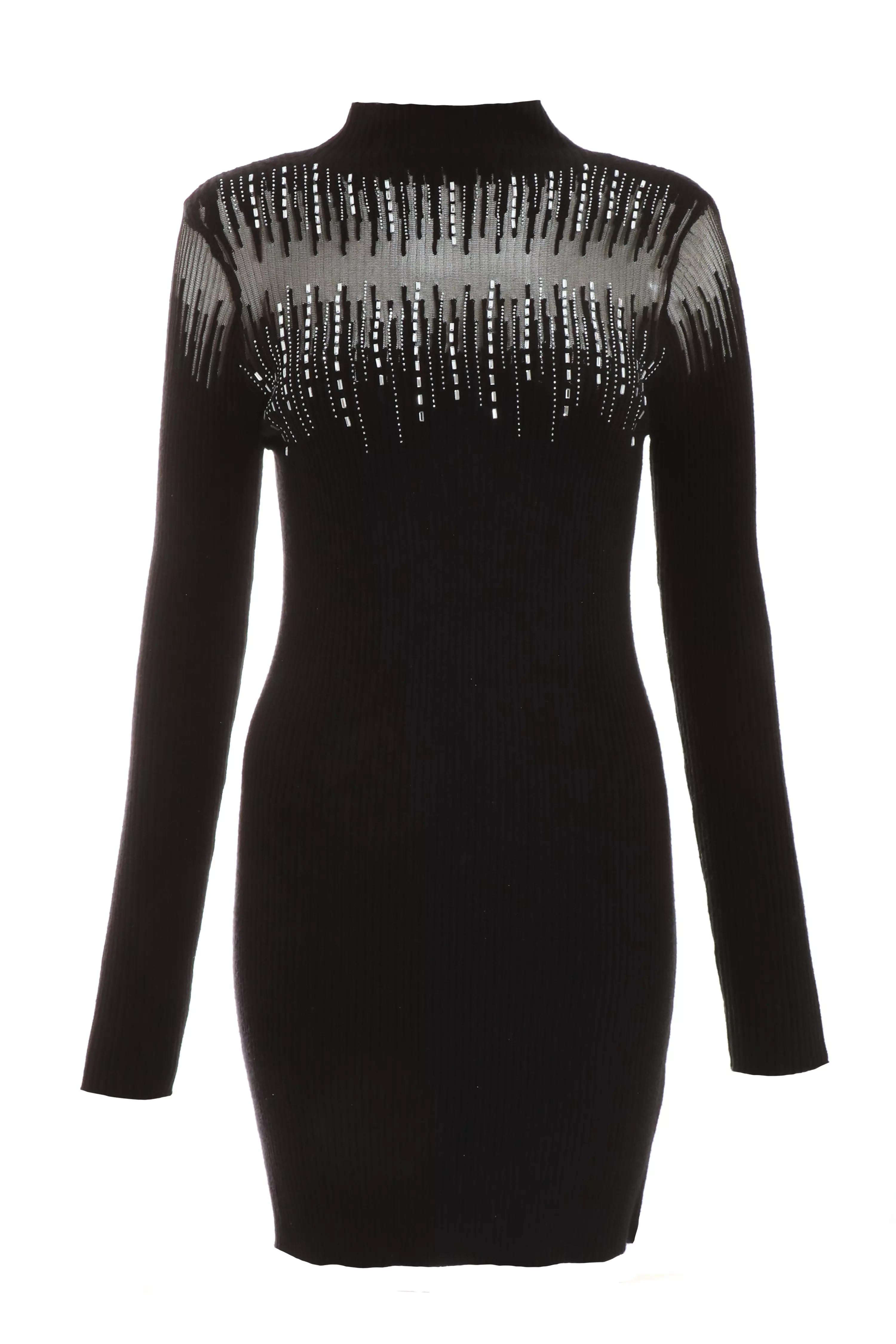 Black Diamante High Neck Jumper Dress