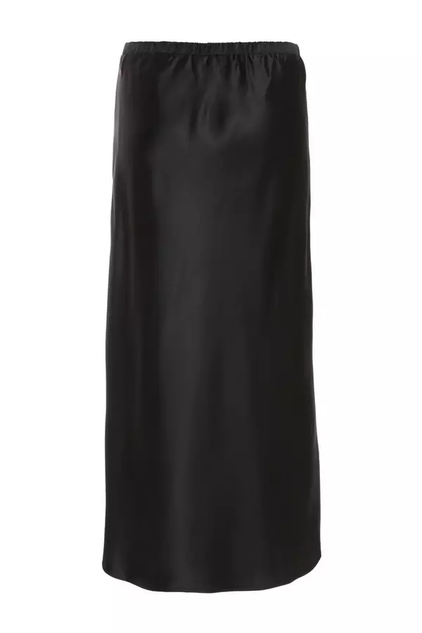 Petite Black Satin Bias Cut Midaxi Skirt
