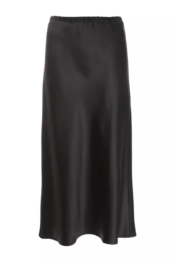 Petite Black Satin Bias Cut Midaxi Skirt