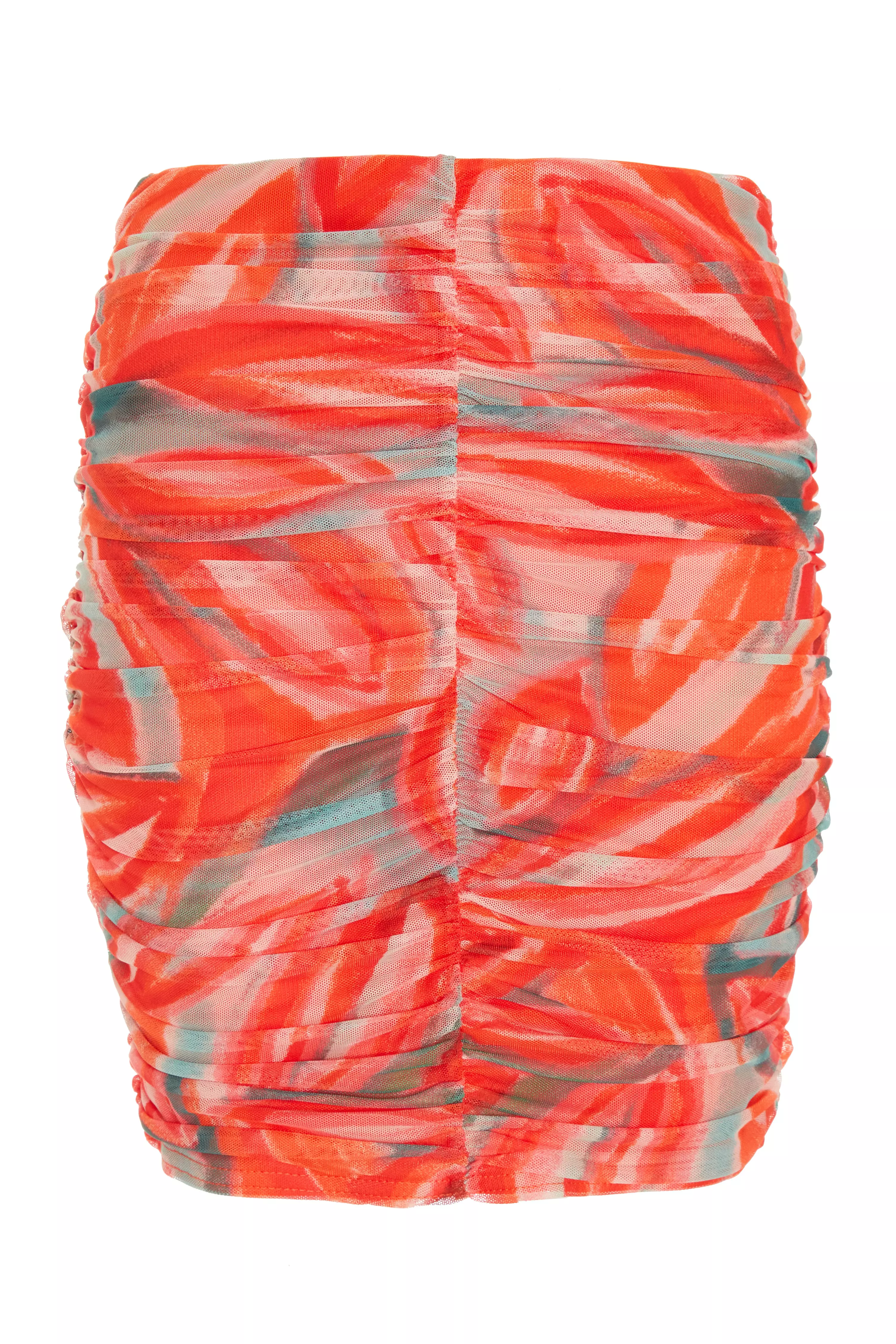 Orange Marble Print Ruched Mini Skirt