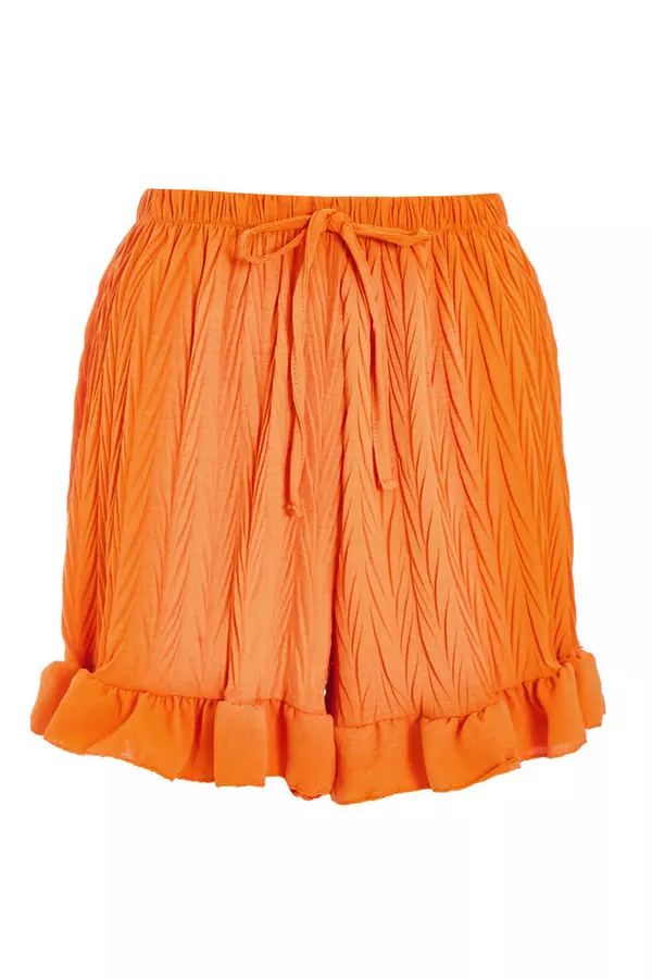 Orange Textured Frill Shorts
