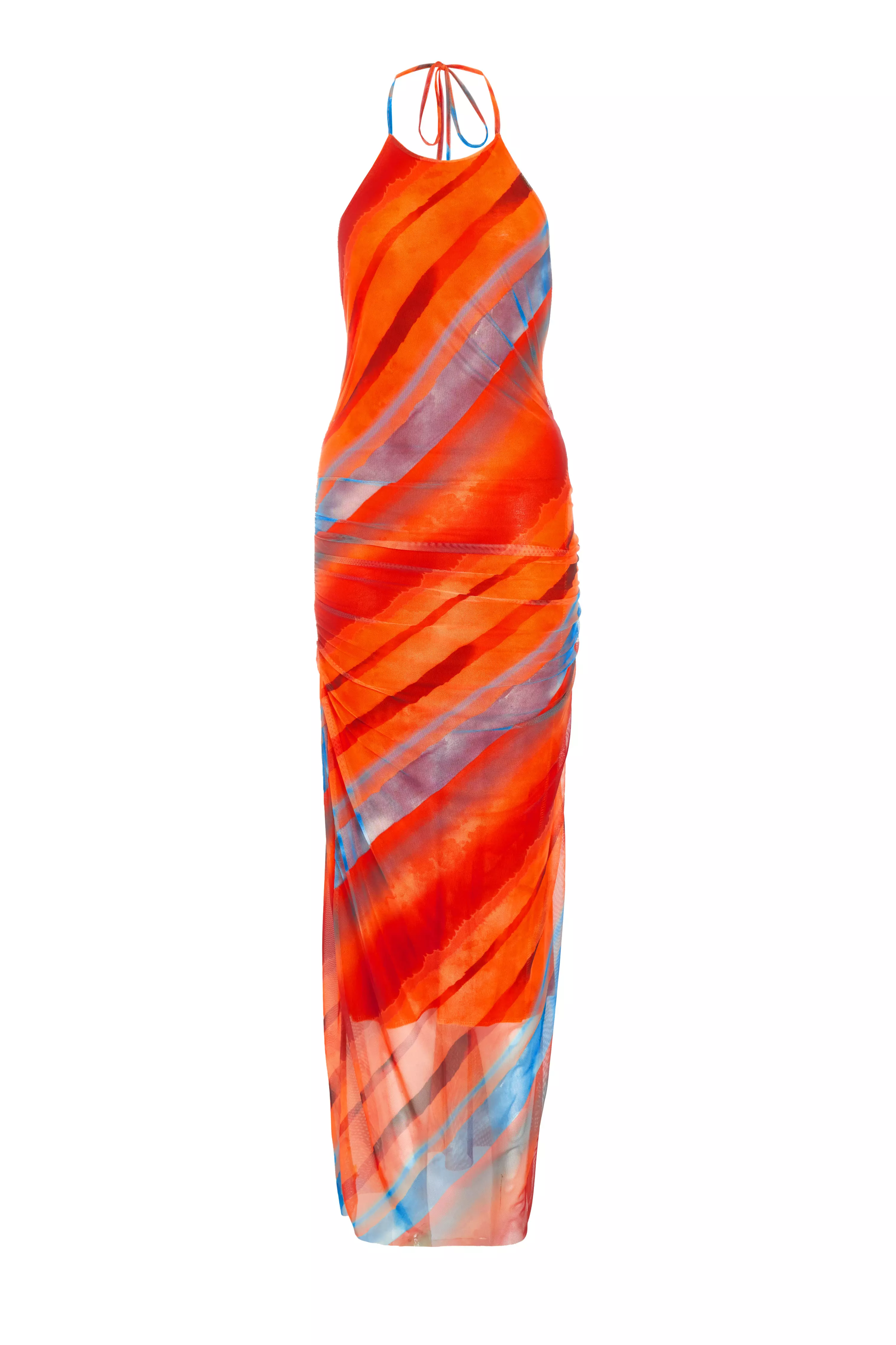 Orange Marble Print Bodycon Midi Dress