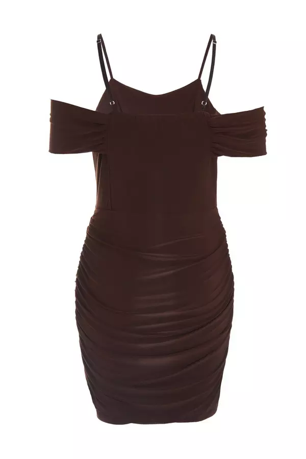 Brown Ruched Bodycon Mini Dress