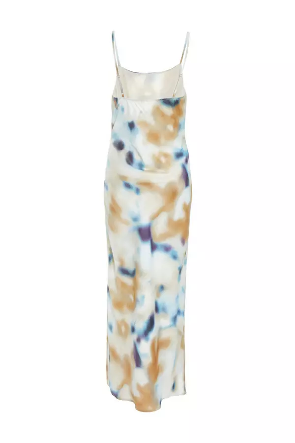 Multicoloured Marble Print Satin Midaxi Dress