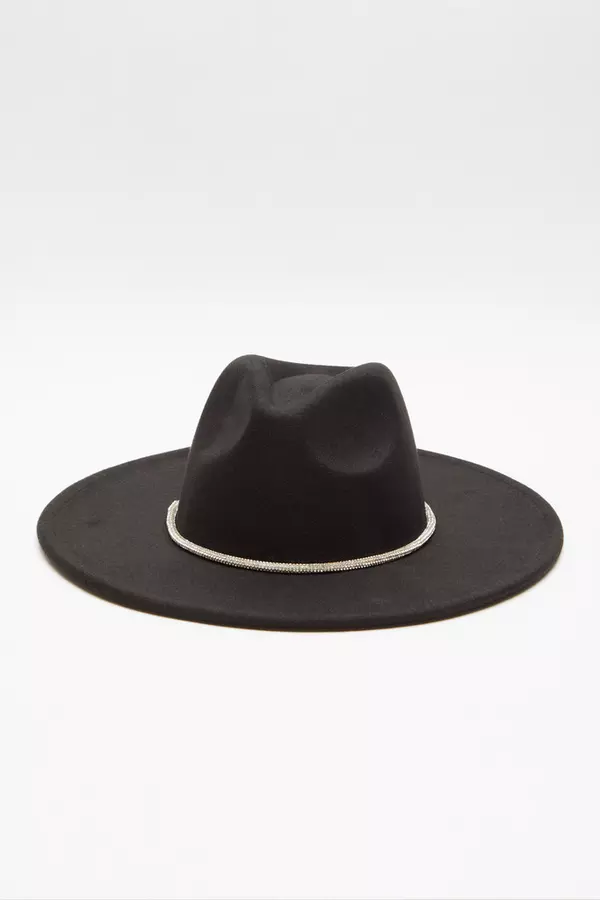 Black Diamante Trim Fedora Hat