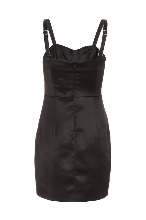 Black Satin Lace Bodycon Dress