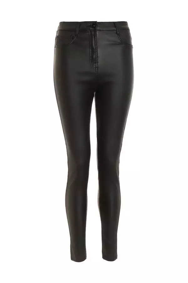 Black Faux Leather High Waisted Skinny Jeans