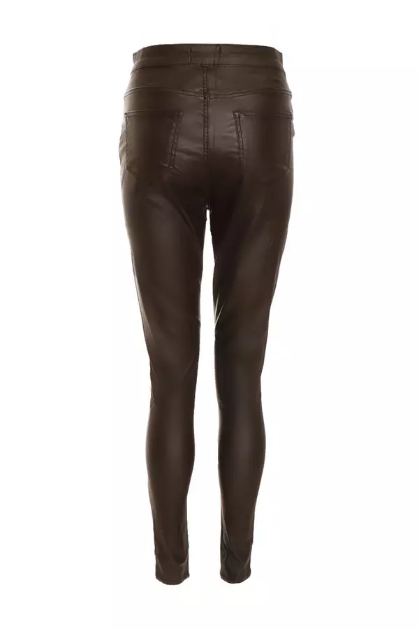 Brown Faux Leather Zip Skinny Trousers