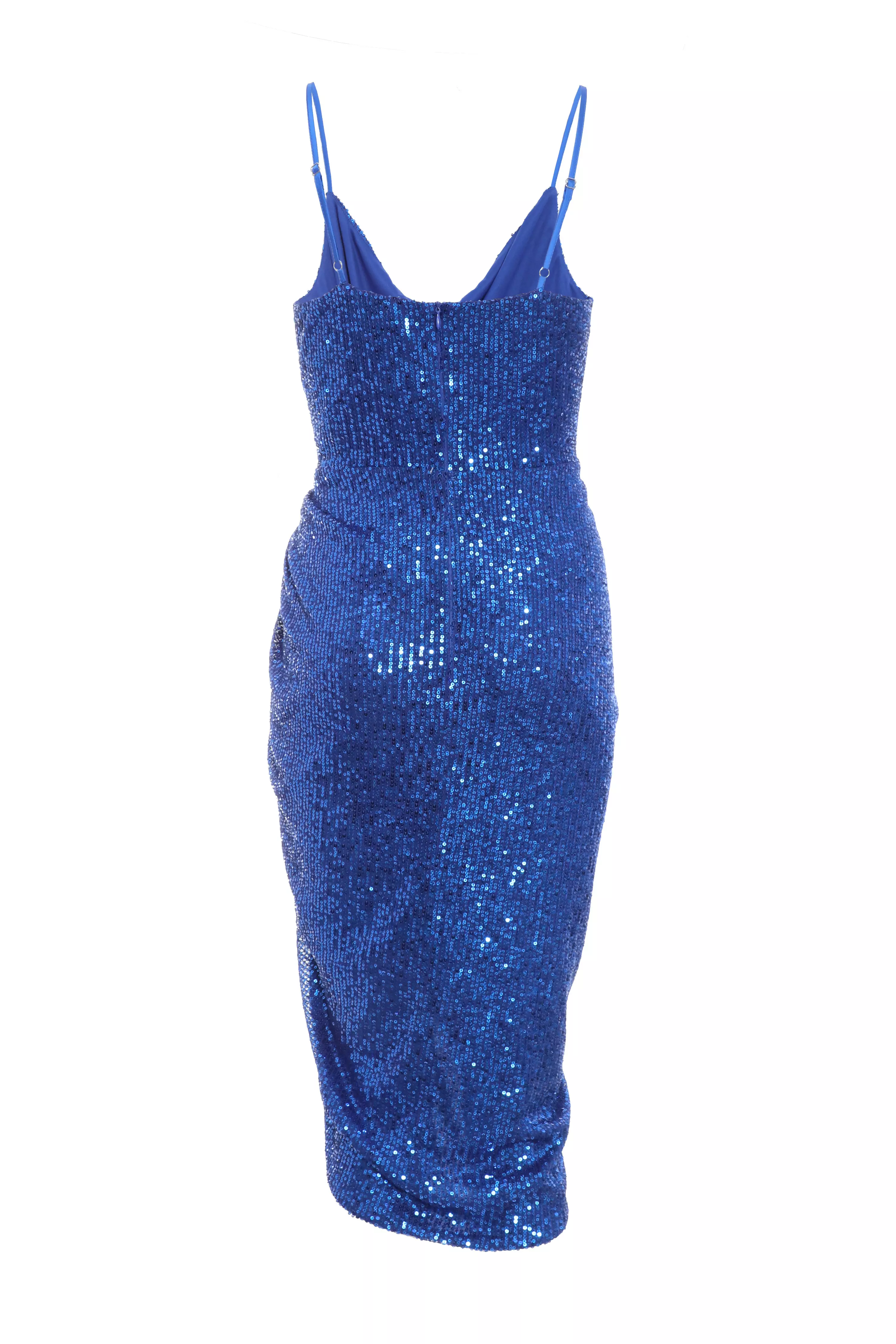 Petite Royal Blue Sequin Ruched Midi Dress
