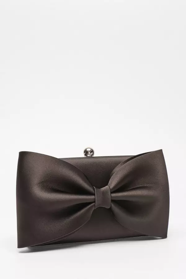 Black Satin Bow Clutch Box Bag