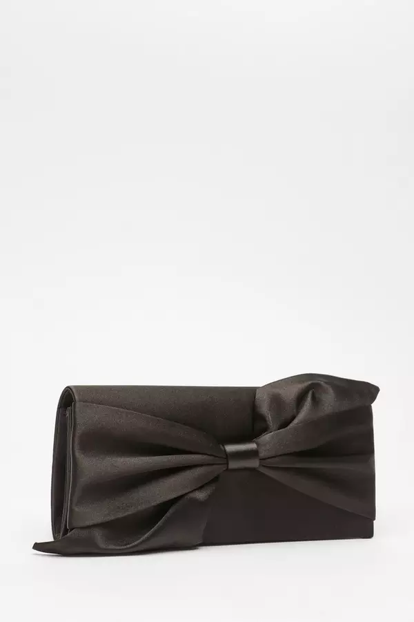 Black Satin Bow Clutch Bag