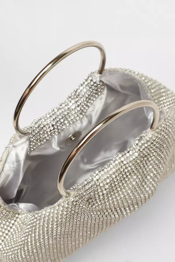 Silver Diamante Round Handle Bag