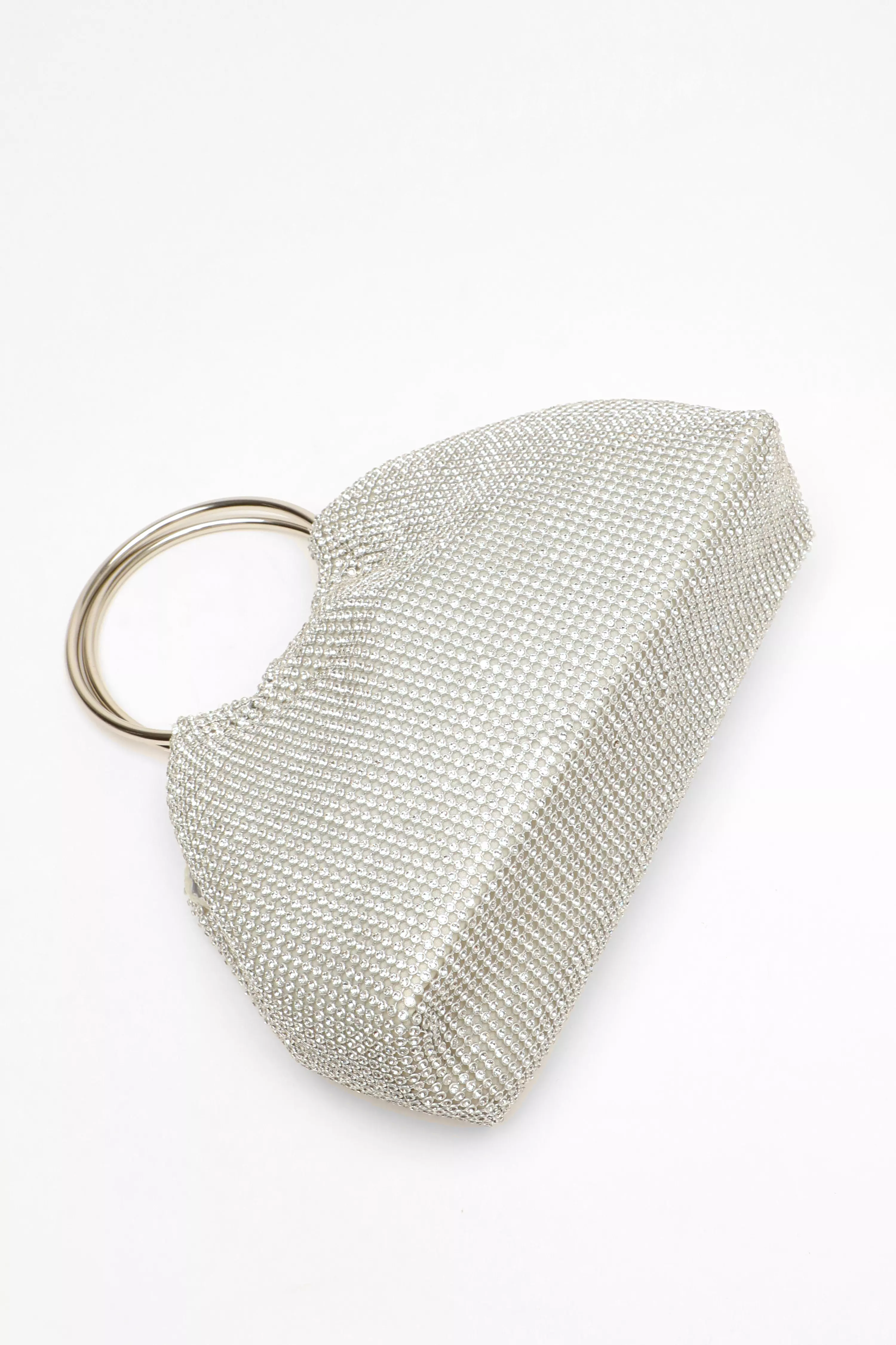 Silver Diamante Round Handle Bag