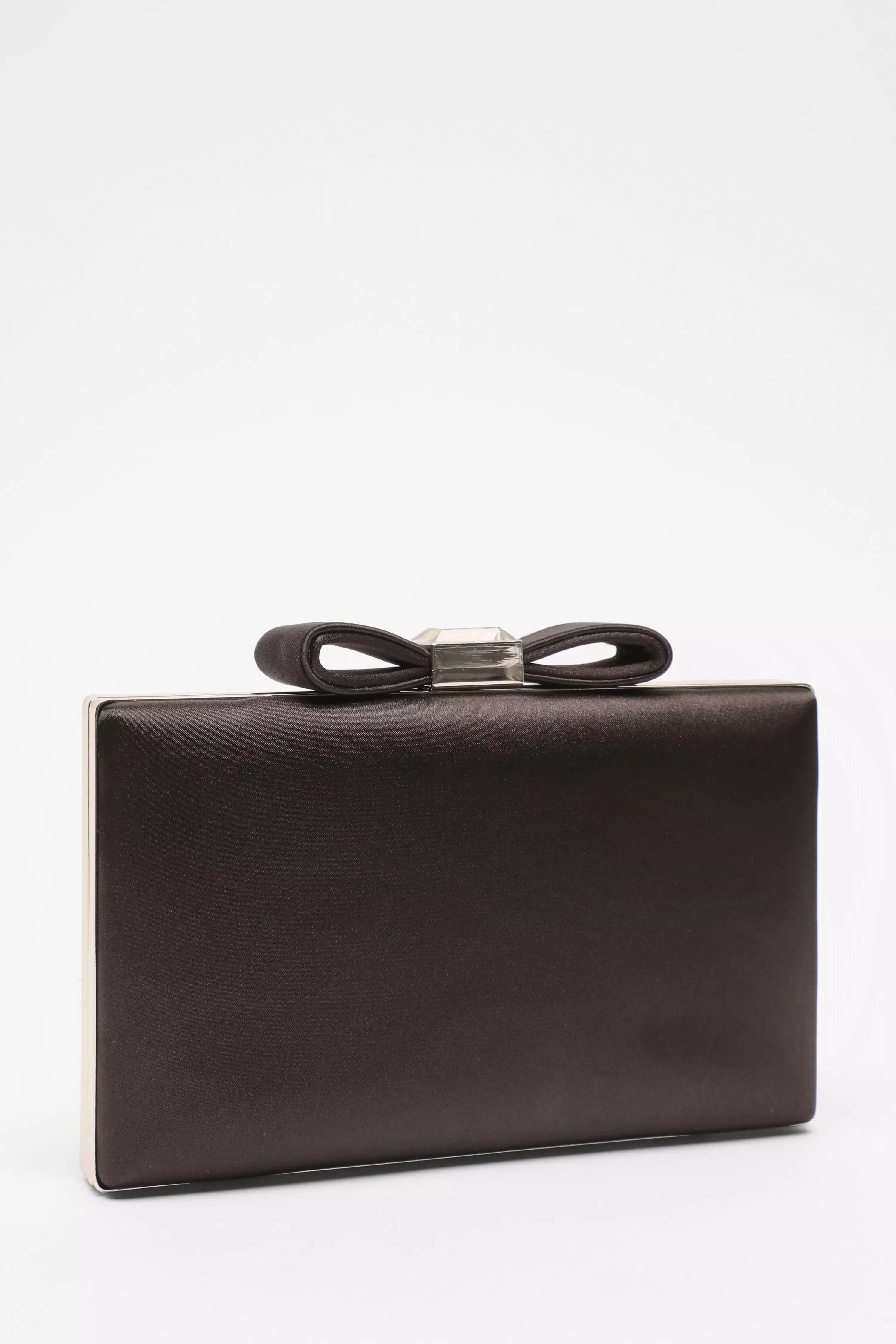 Black Satin Bow Clasp Clutch Bag