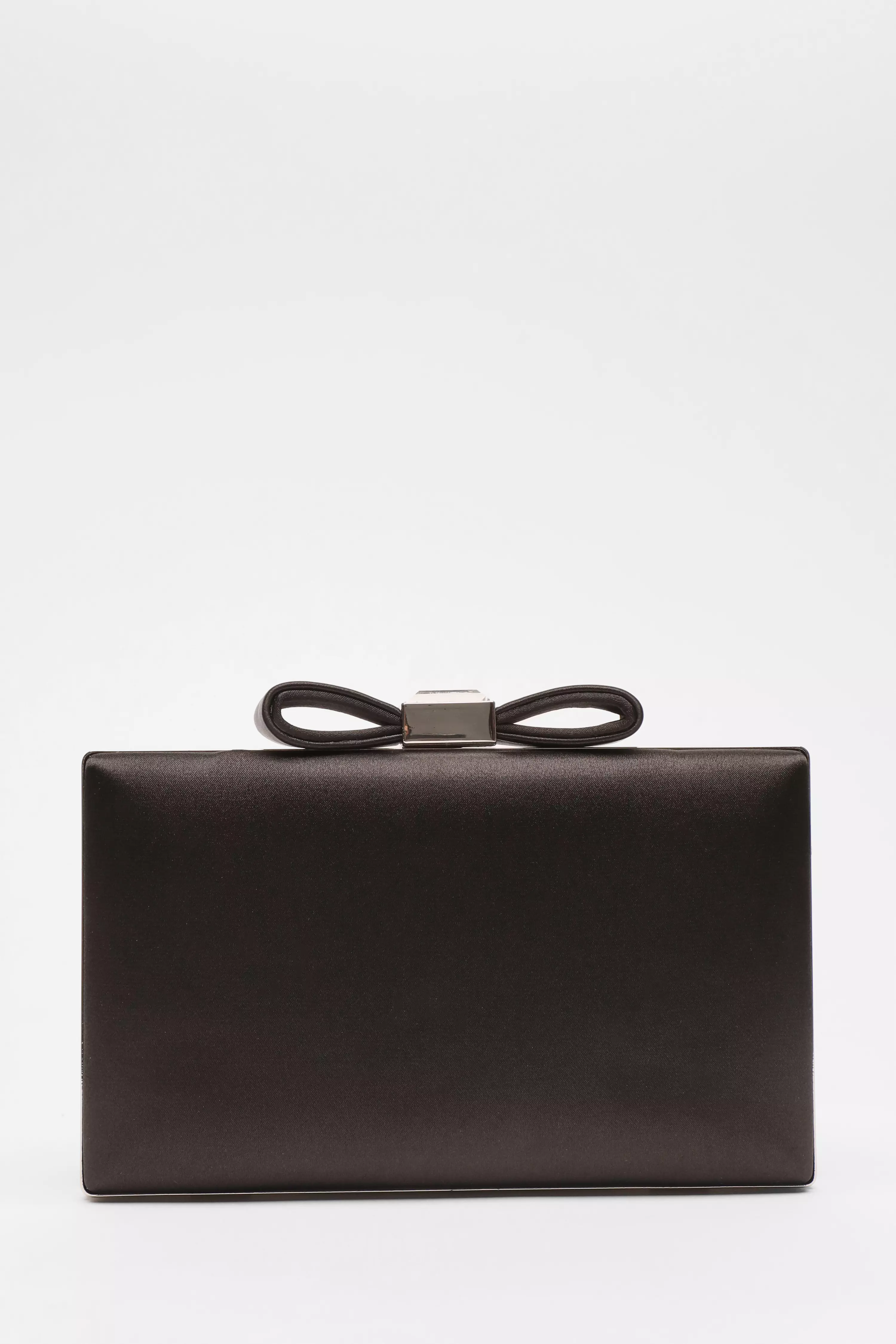 Black Satin Bow Clasp Clutch Bag