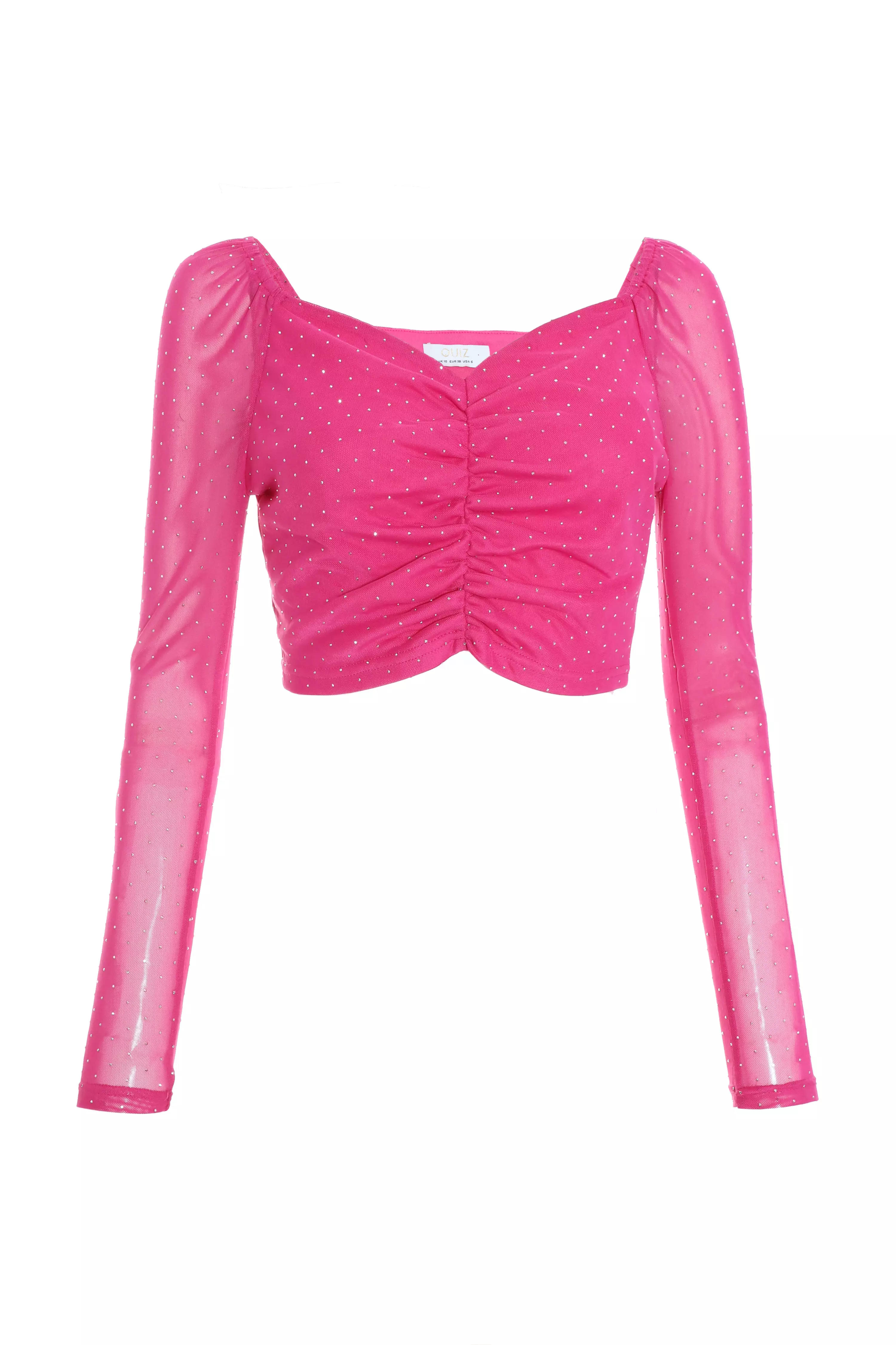 Pink Mesh Diamante Crop Top