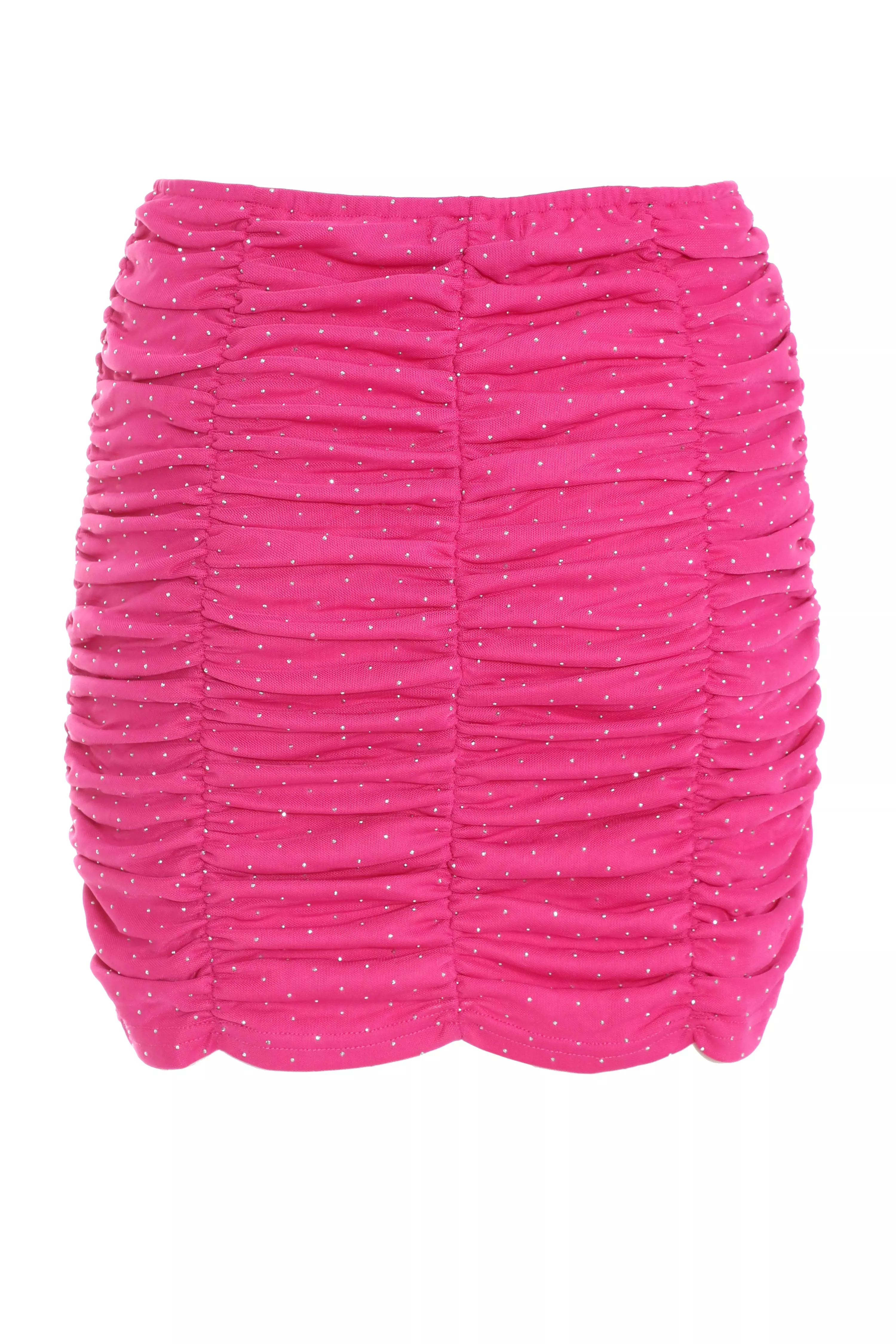 Pink Mesh Diamante Mini Skirt