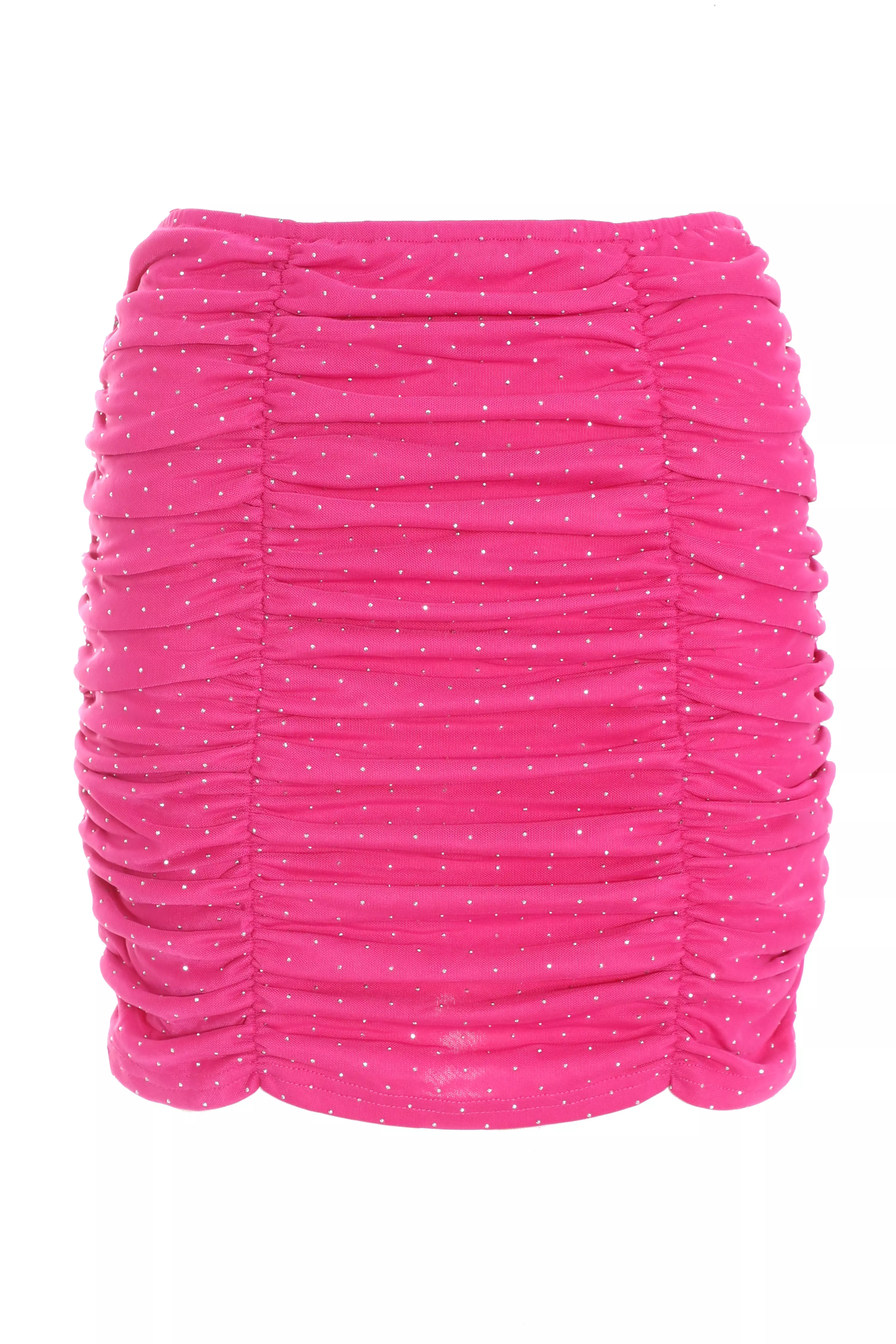 Pink Mesh Diamante Mini Skirt