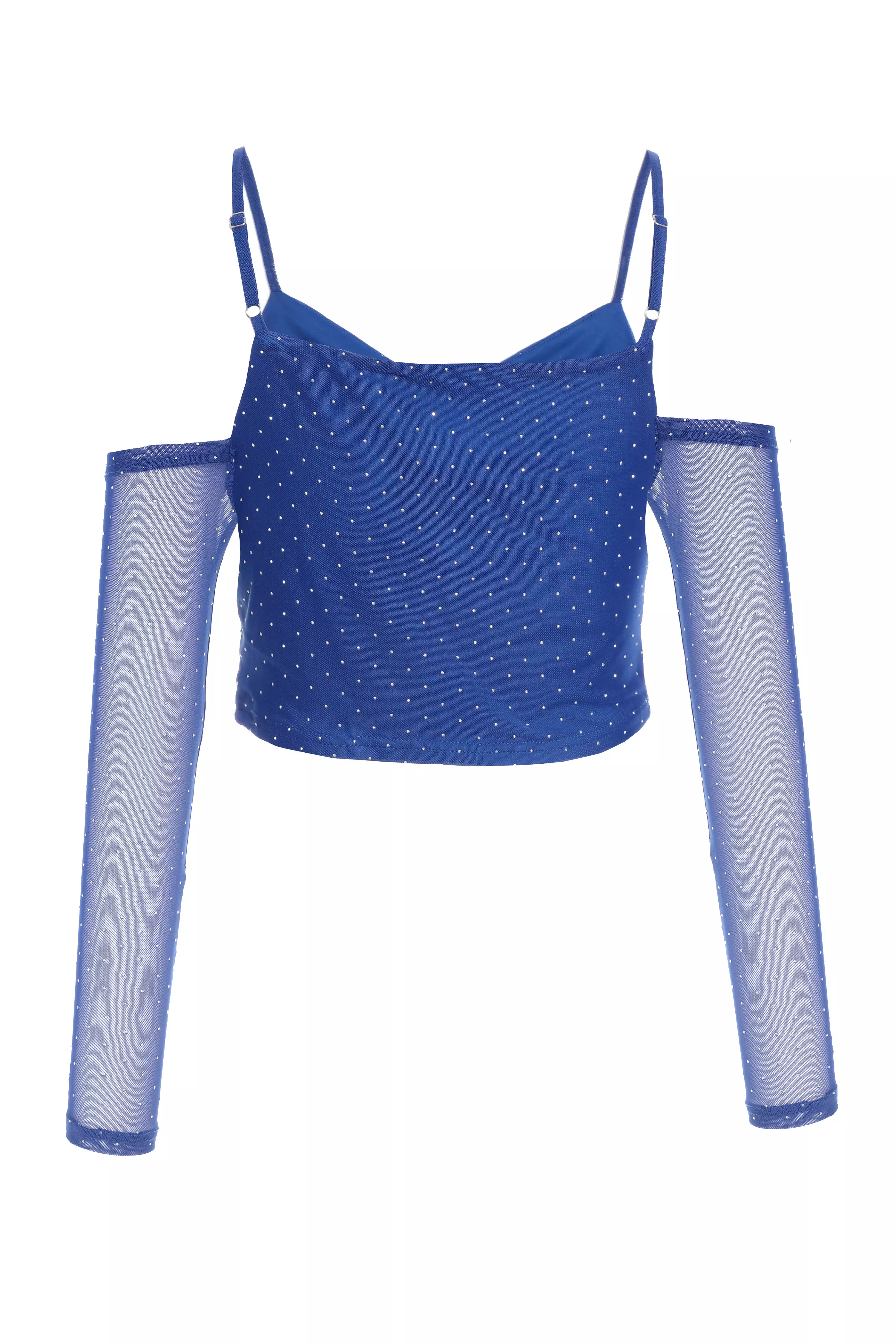 Blue Mesh Diamante Crop Top