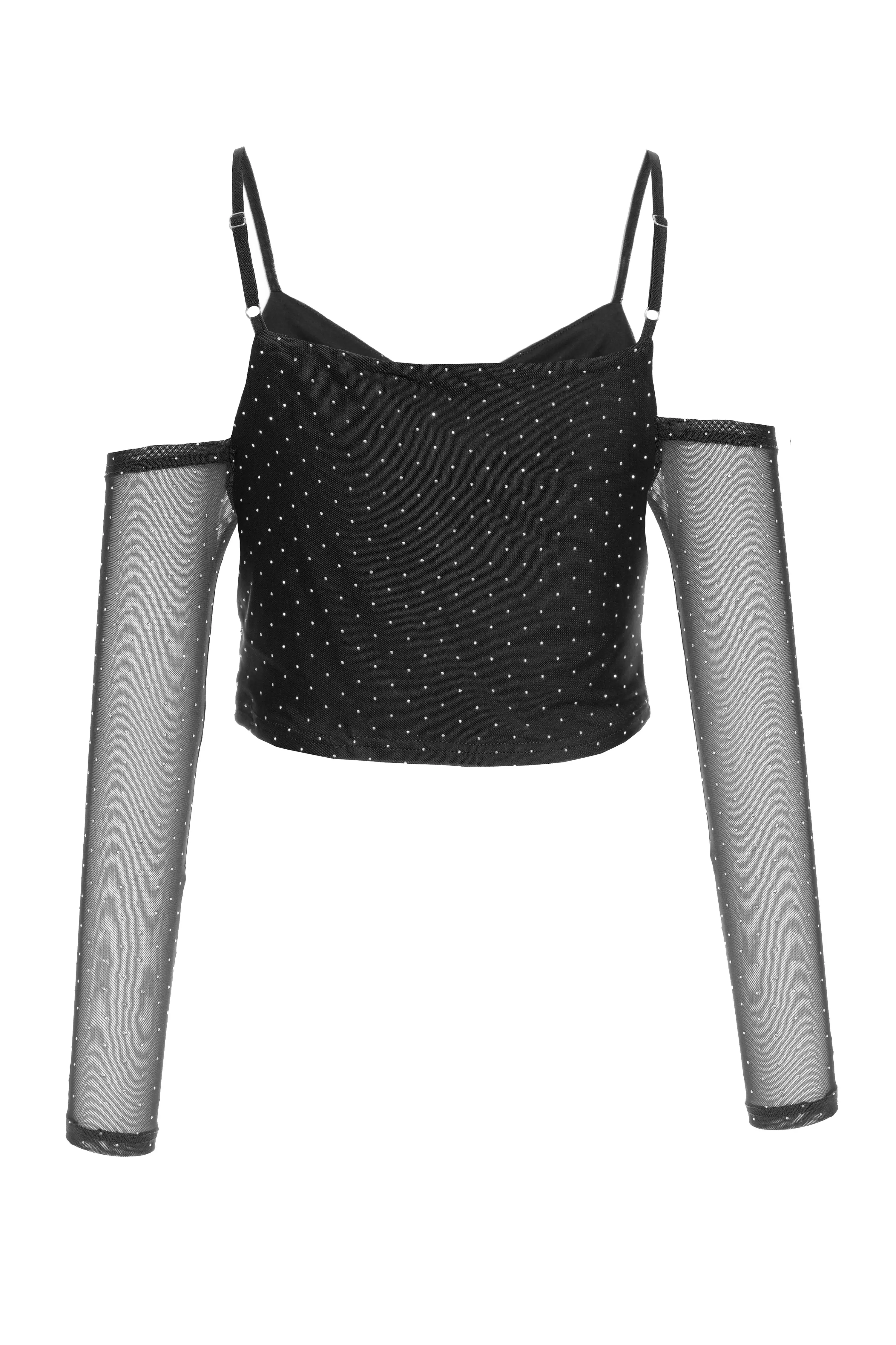 Back Mesh Diamante Crop Top