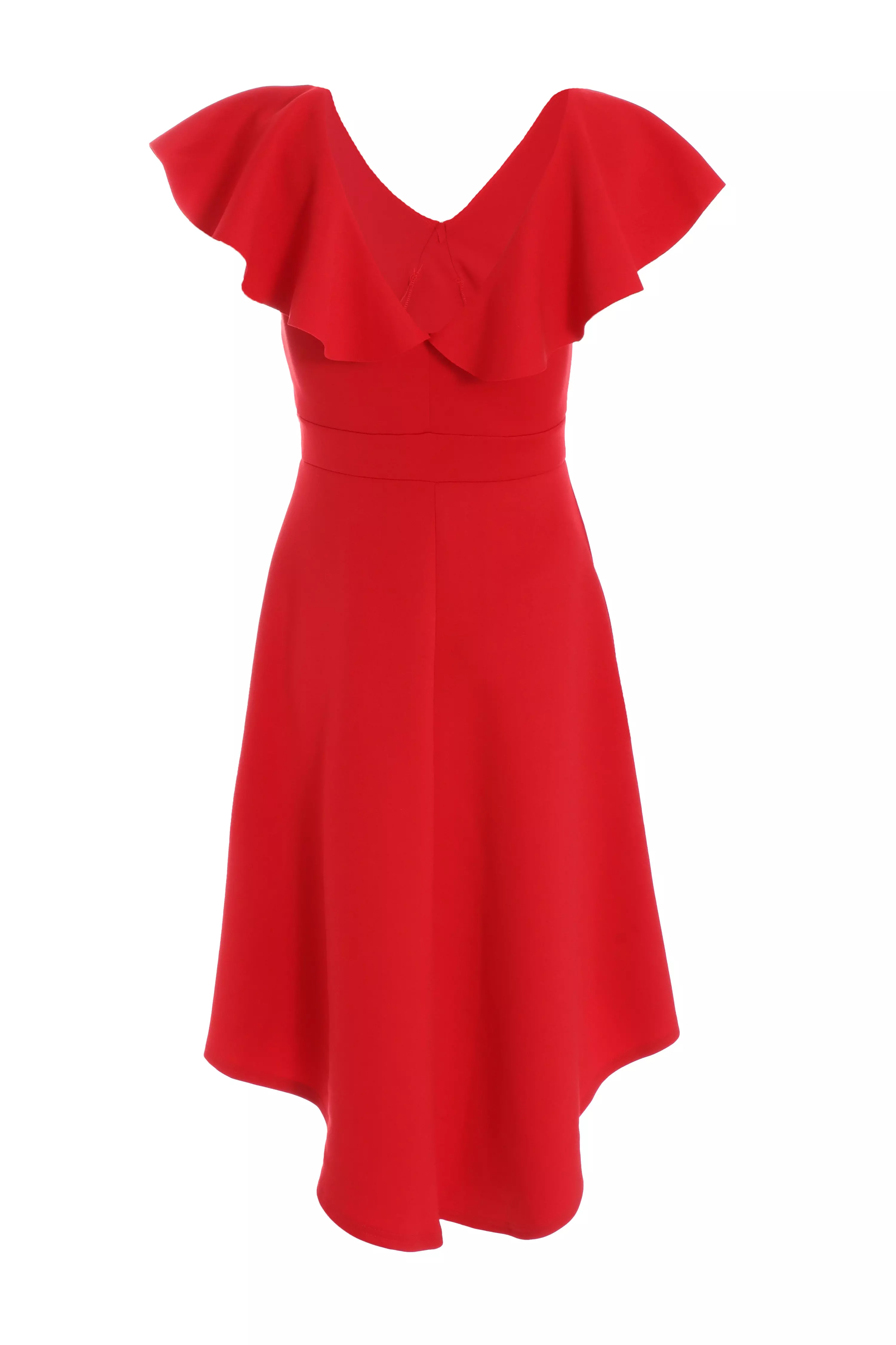 Red Frill Dip Hem Midi Dress