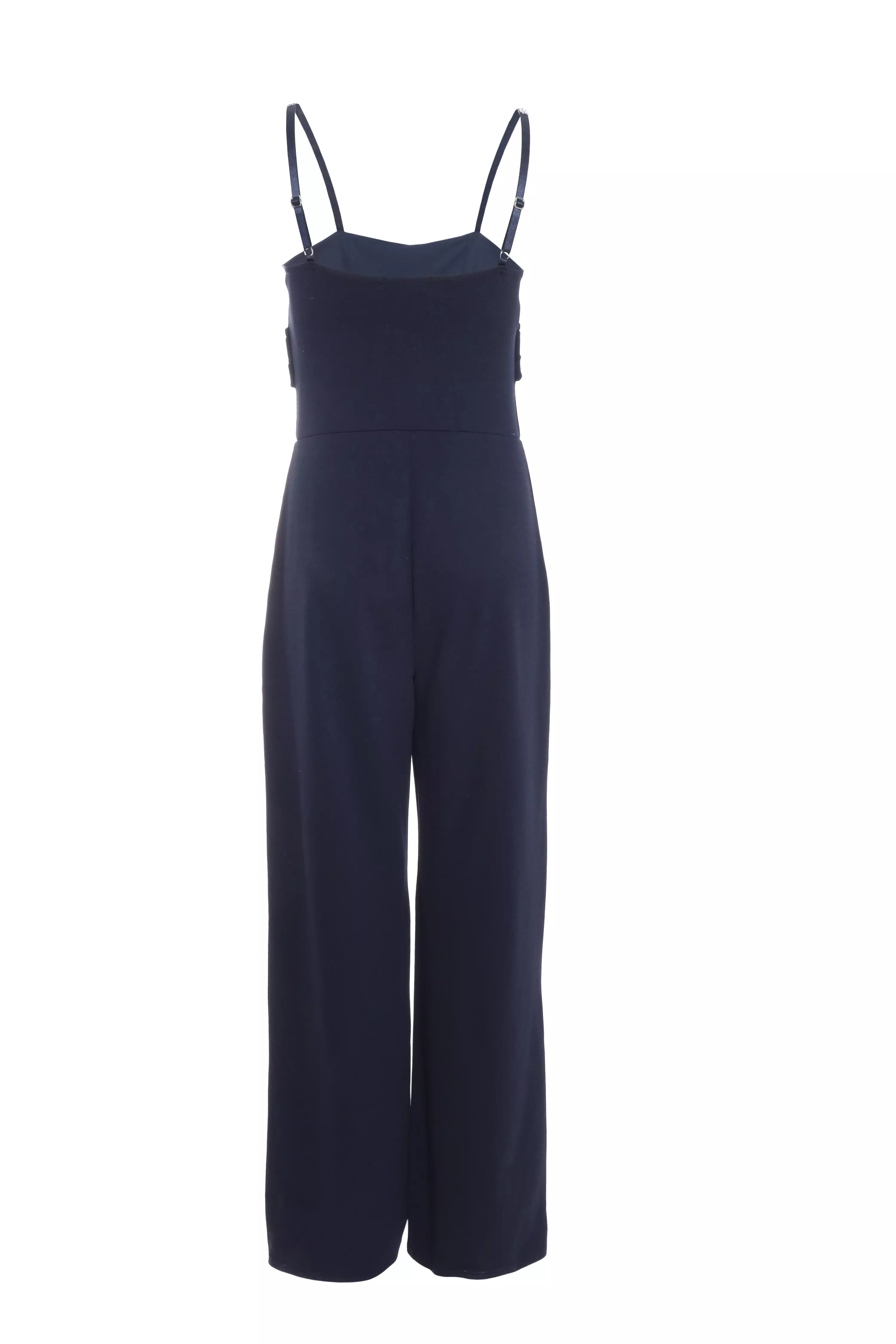 Navy Cross Front Diamante Strap Palazzo Jumpsuit