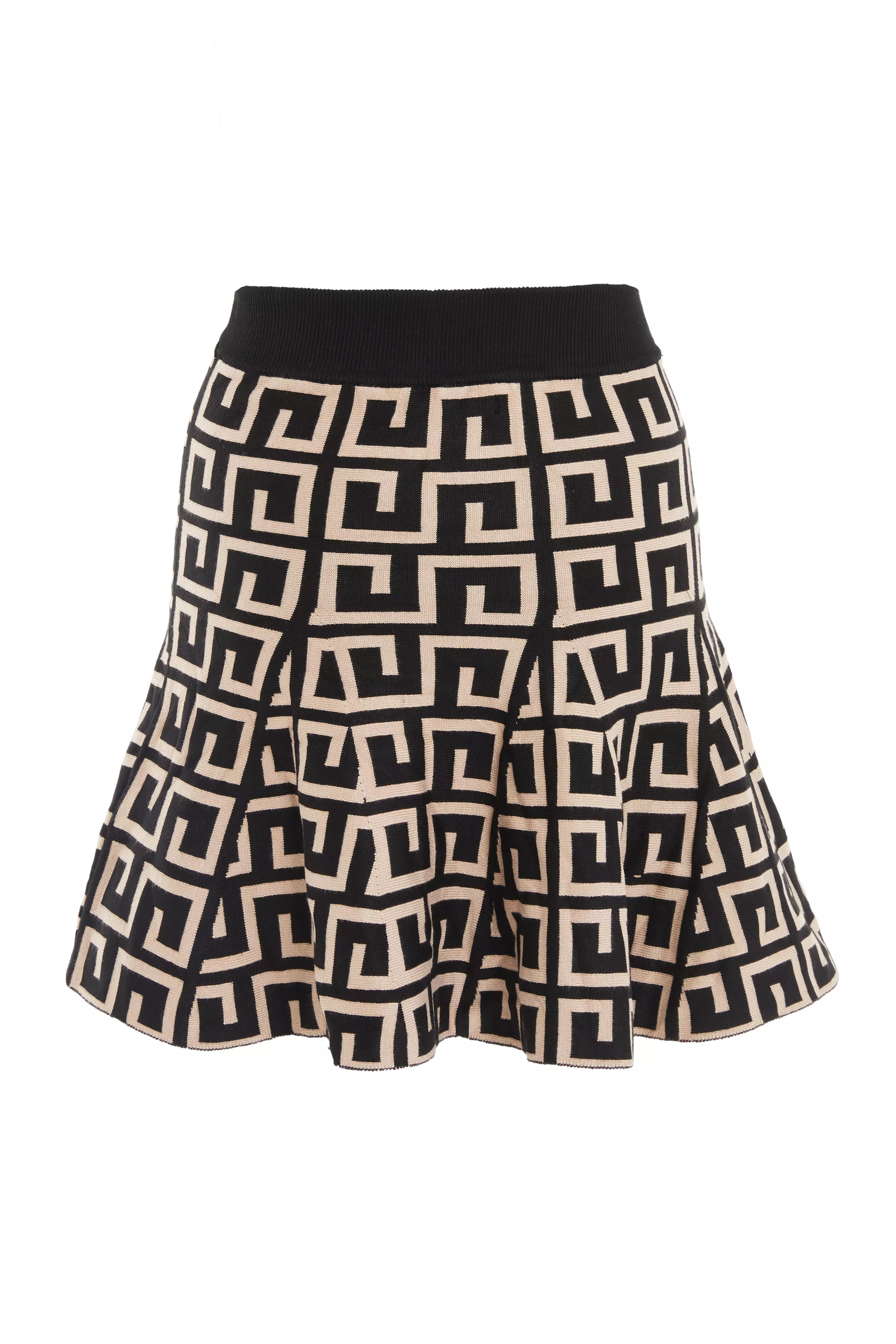 Black Geometric Knit Mini Skirt