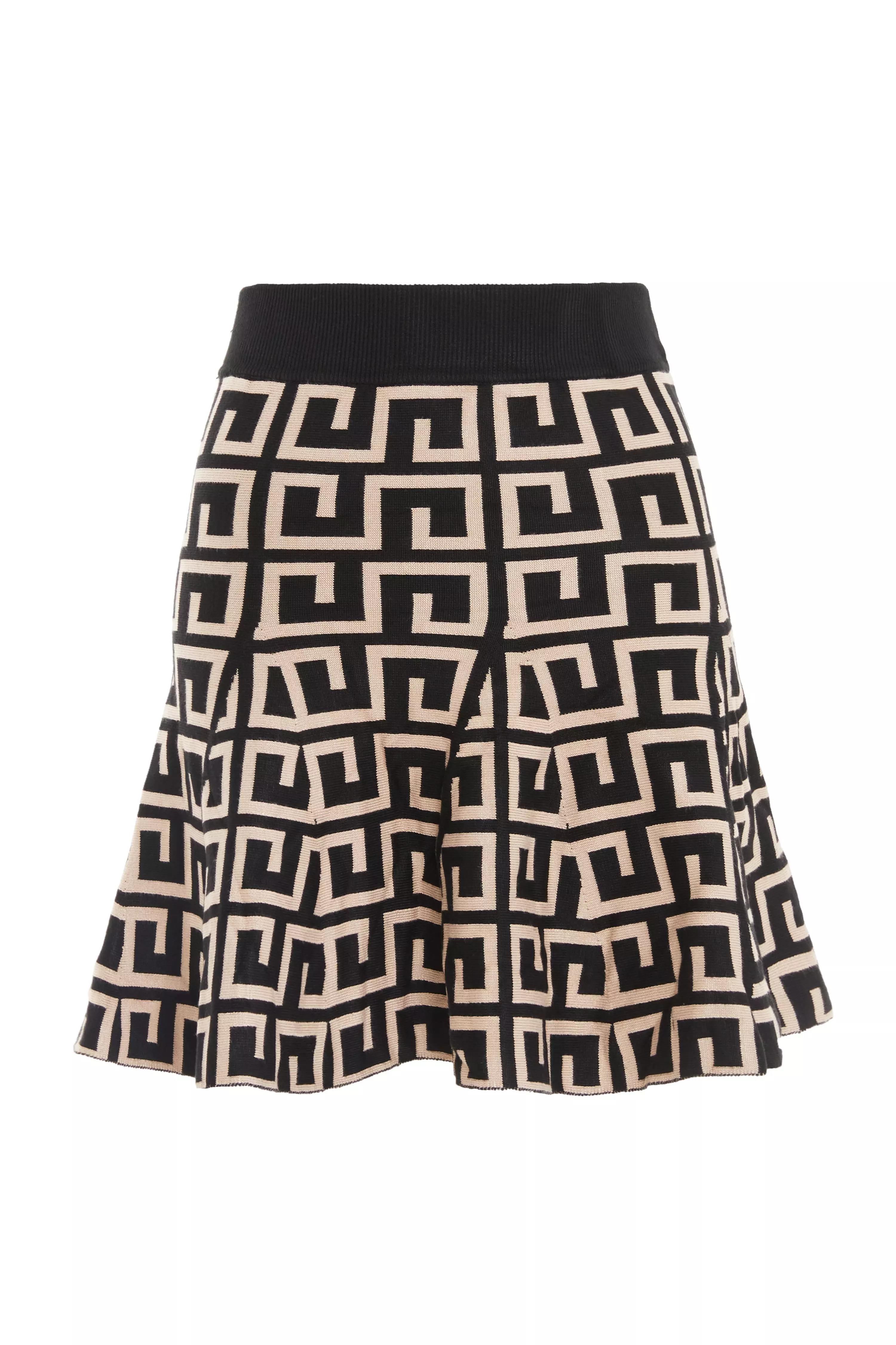 Black Geometric Knit Mini Skirt