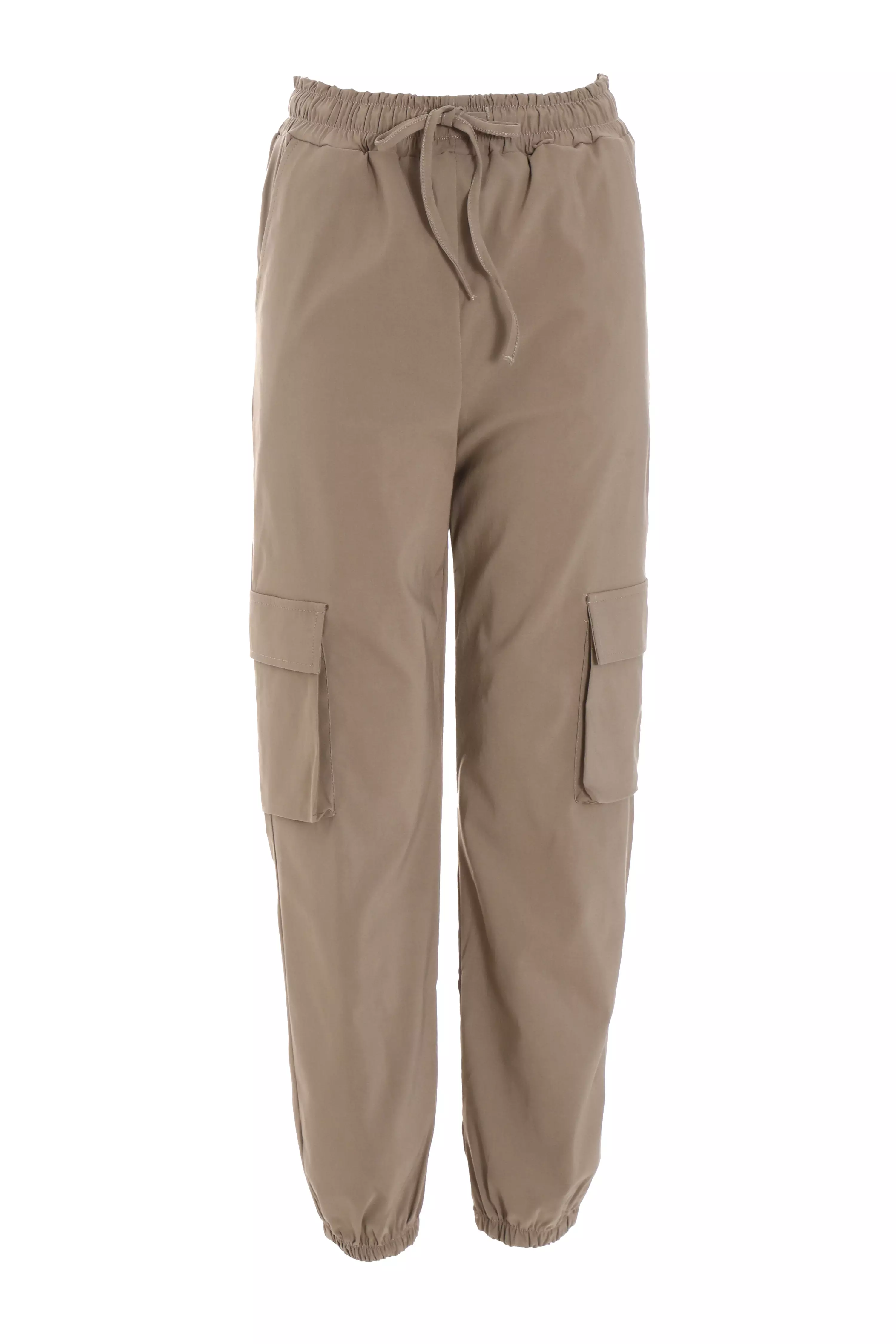 Taupe Tie Waist Cargo Trousers