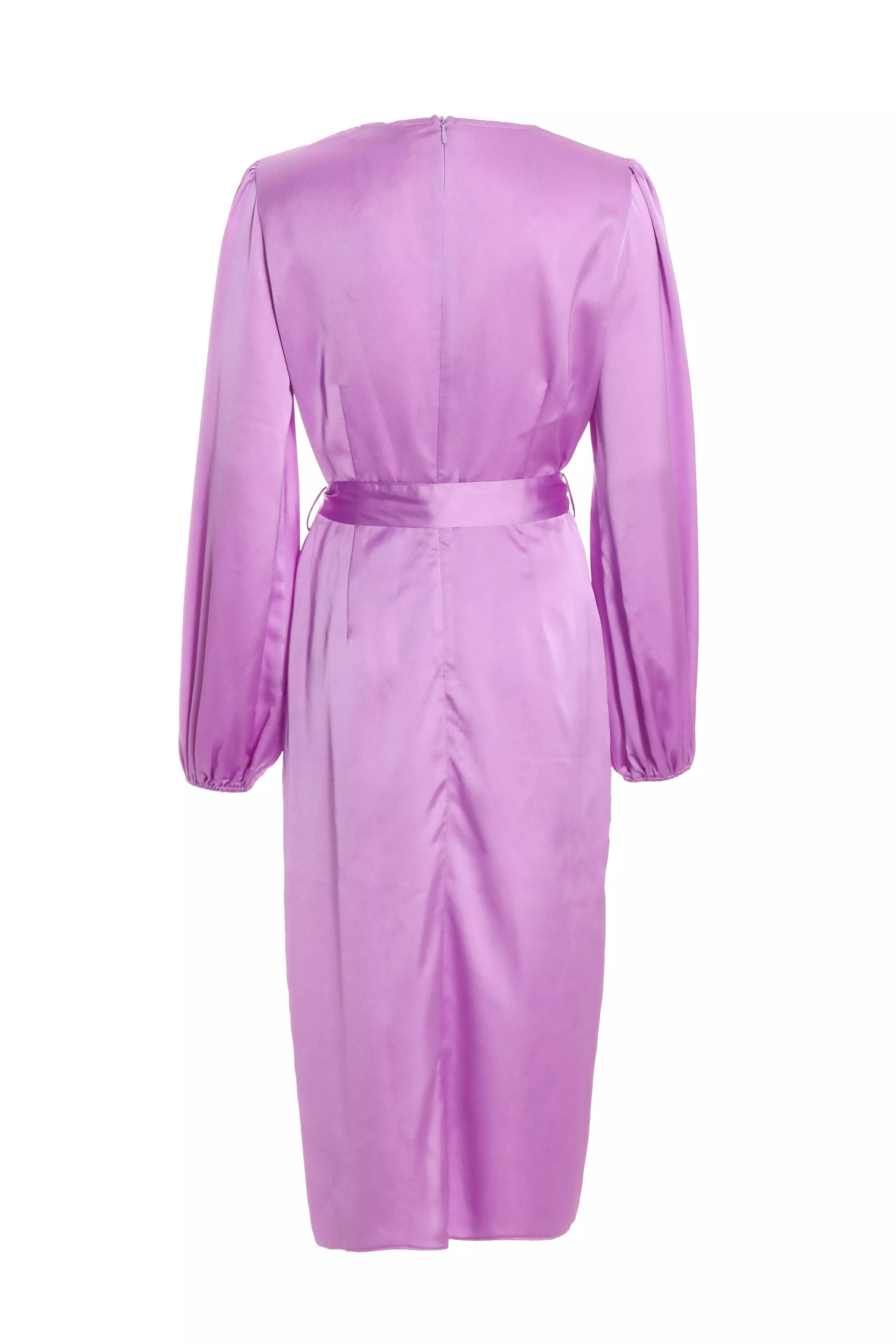 Purple Satin Embellished Wrap Midi Dress