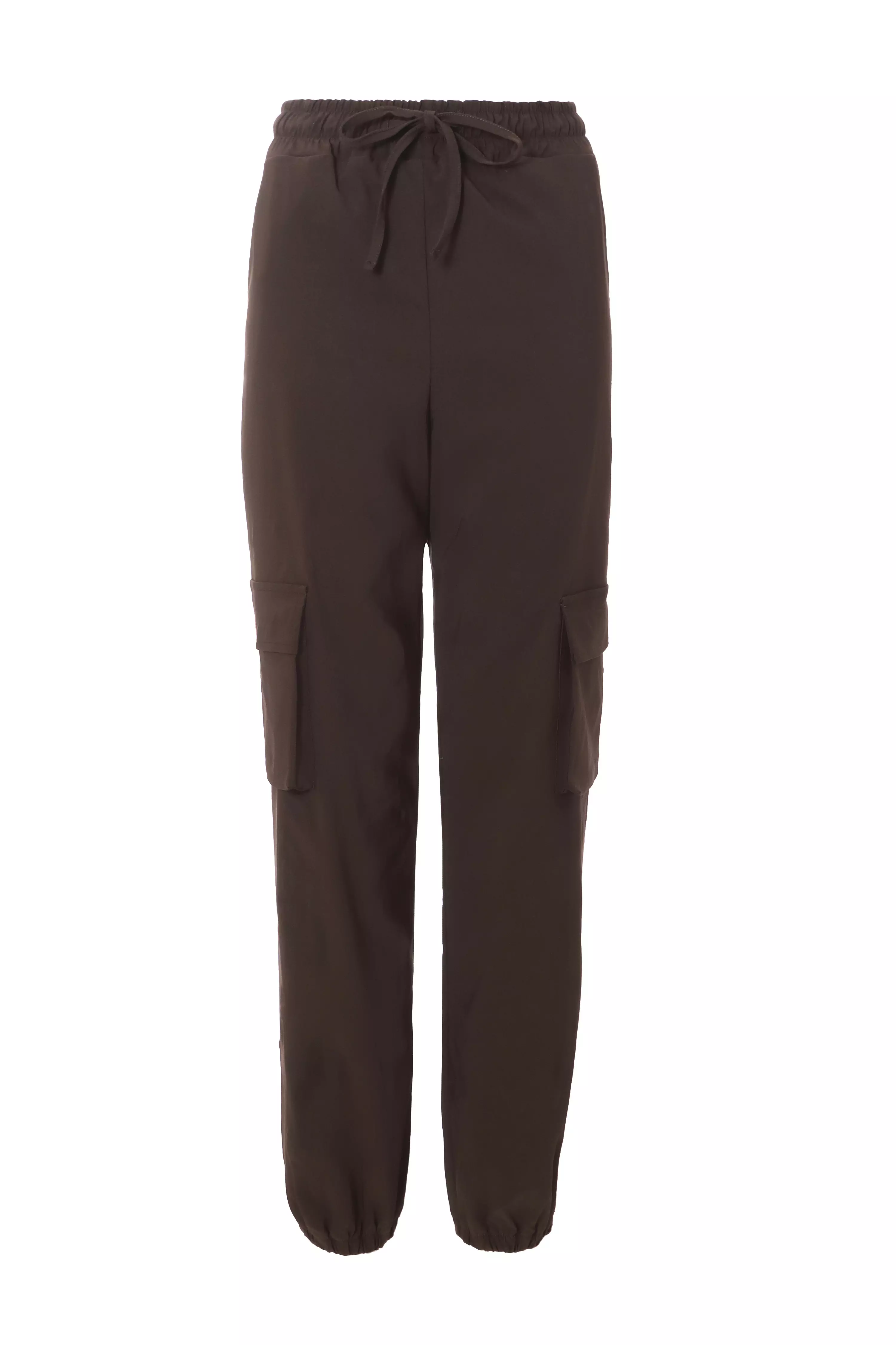 Brown Tie Waist Cargo Trousers