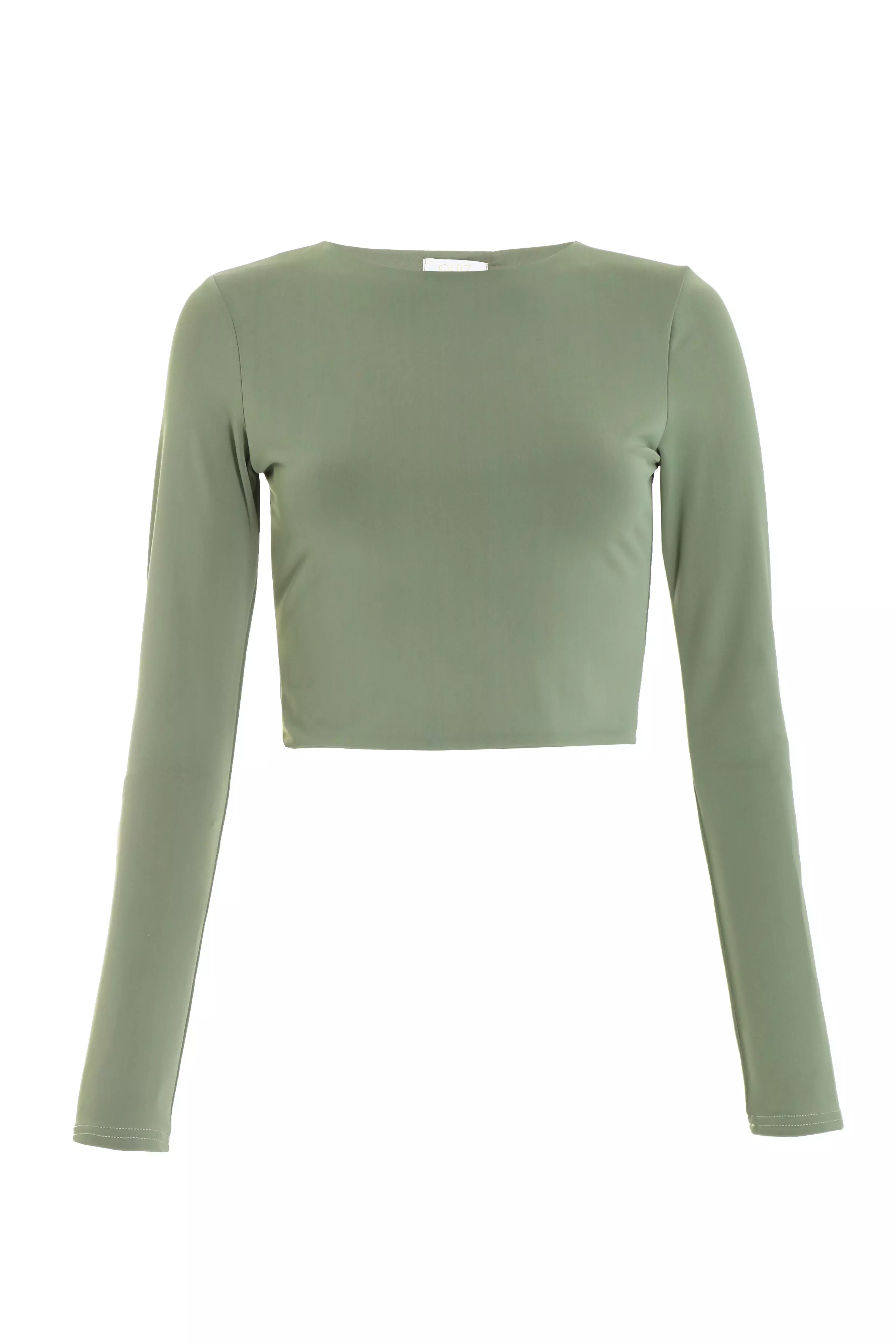 Khaki Long Sleeve Crop Top