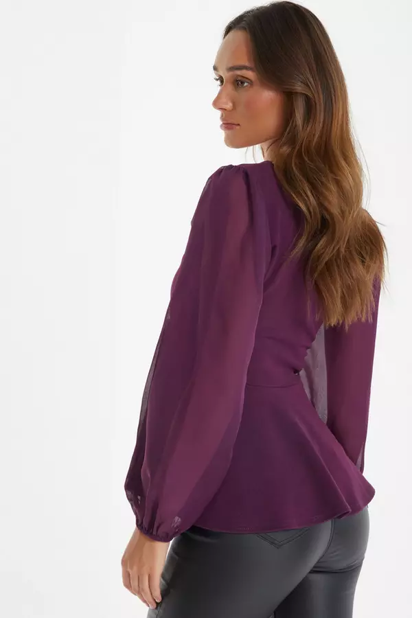 Purple Chiffon Long Sleeve Top