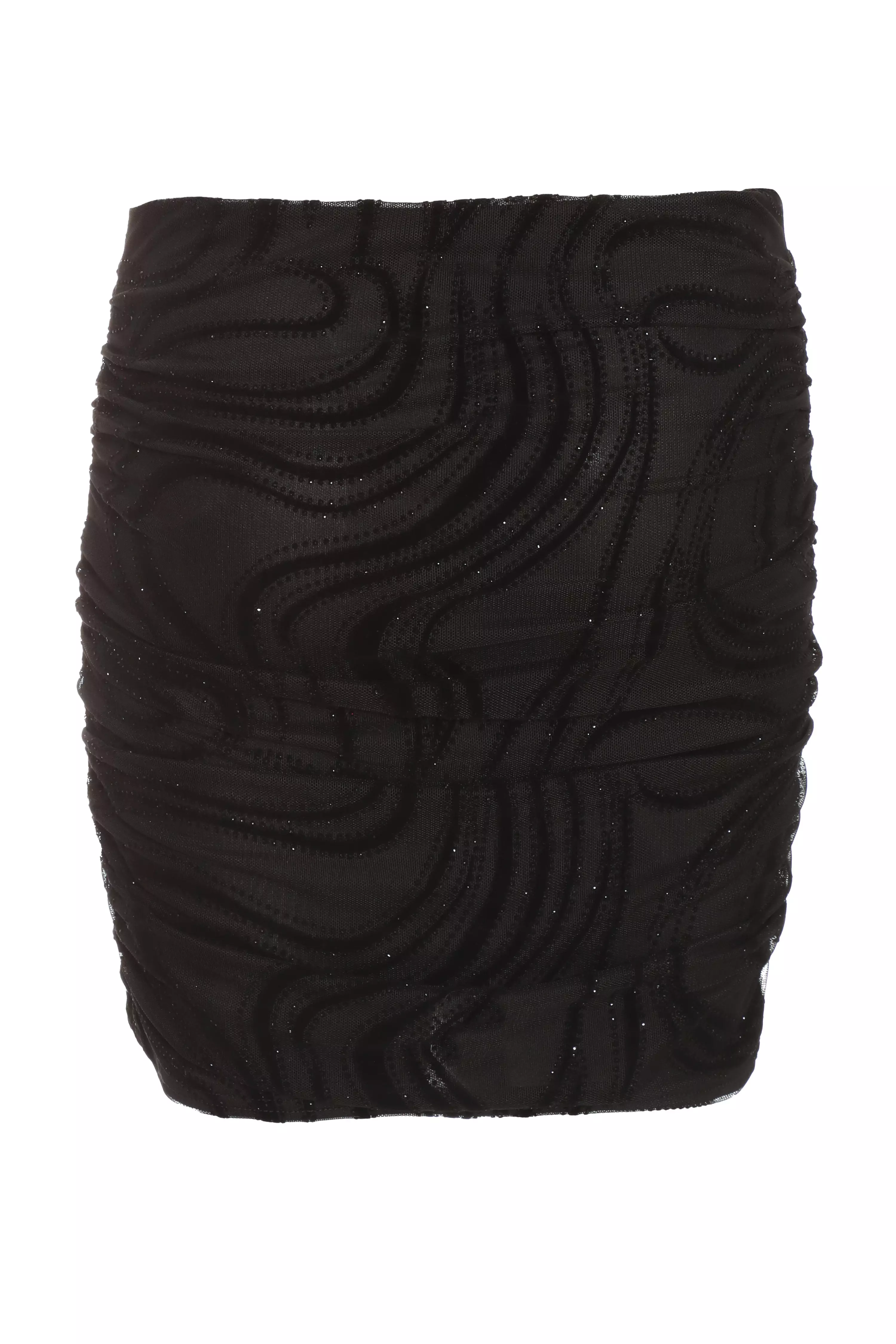 Black Marble Print Glitter Mesh Mini Skirt