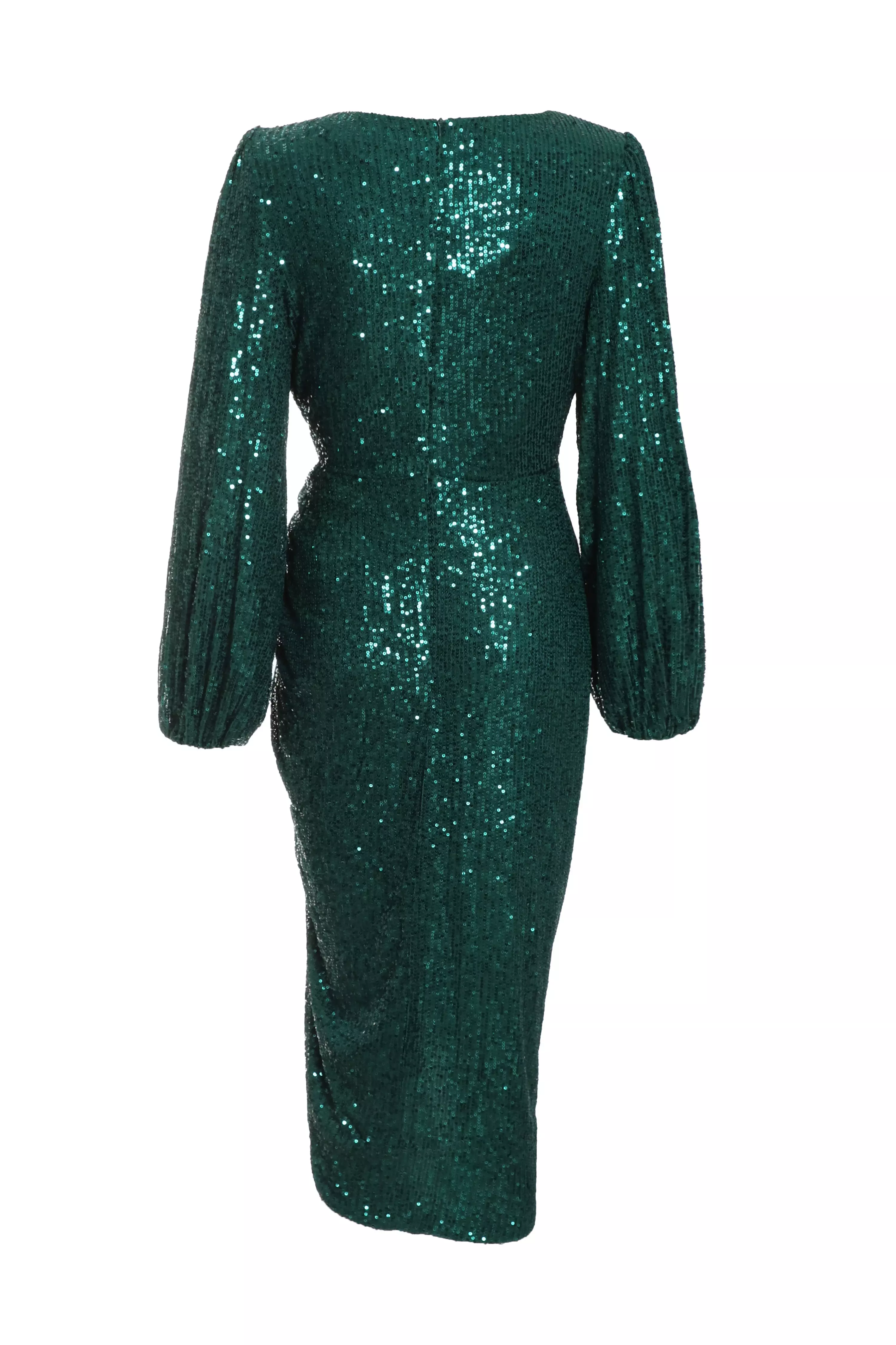 Bottle Green Sequin Ruched Midi Dress