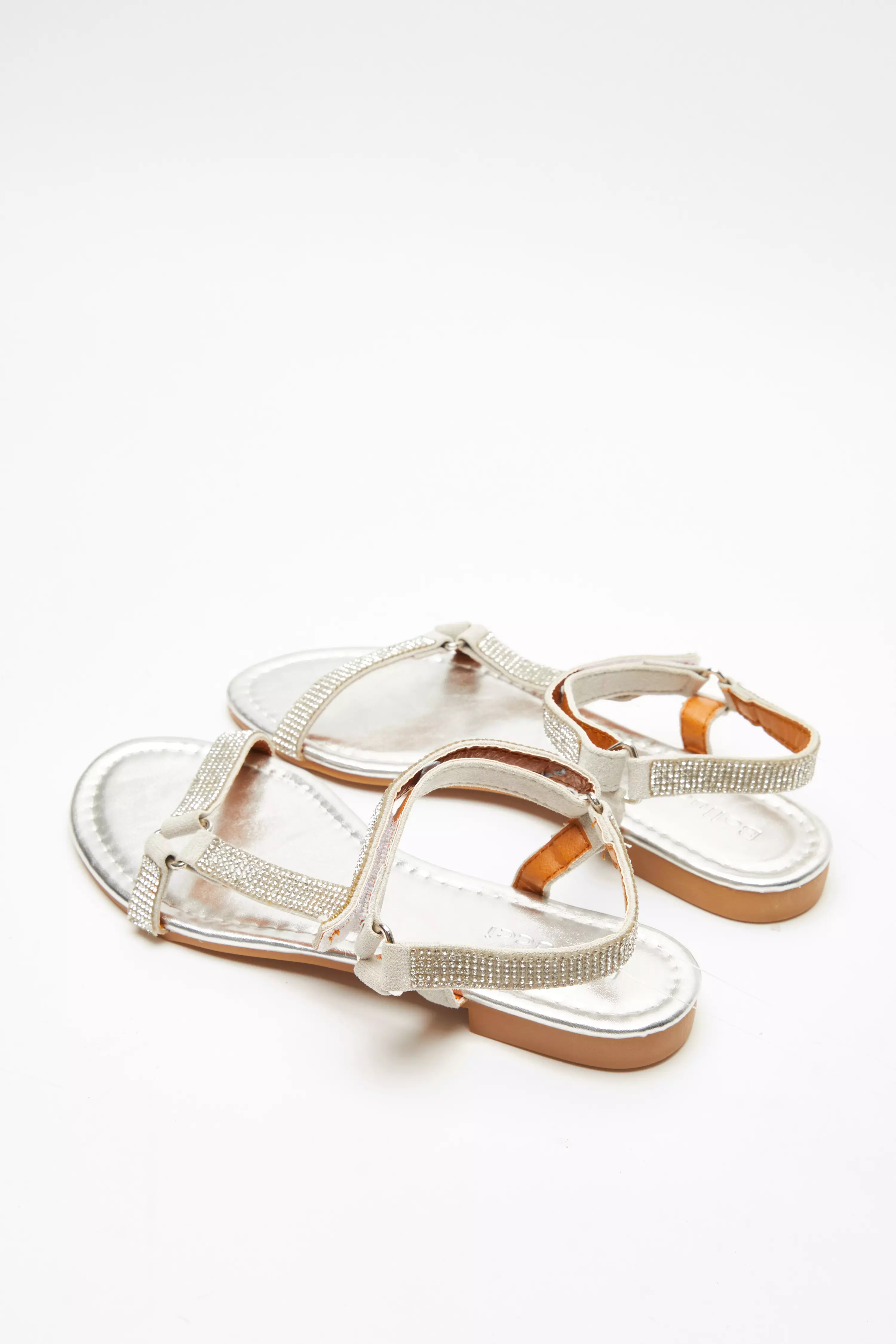 Silver Diamante Strap Flat Sandals