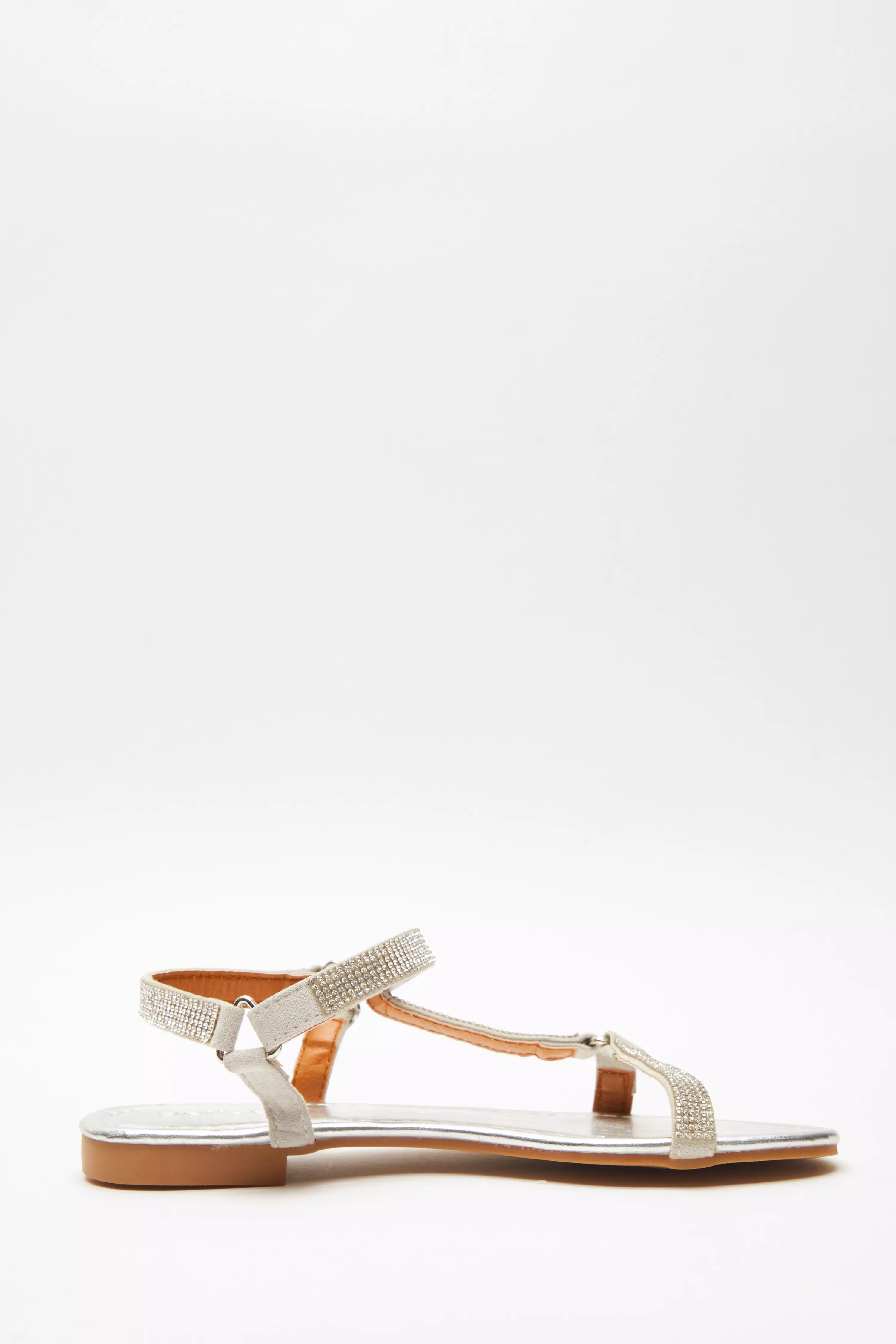 Silver Diamante Strap Flat Sandals