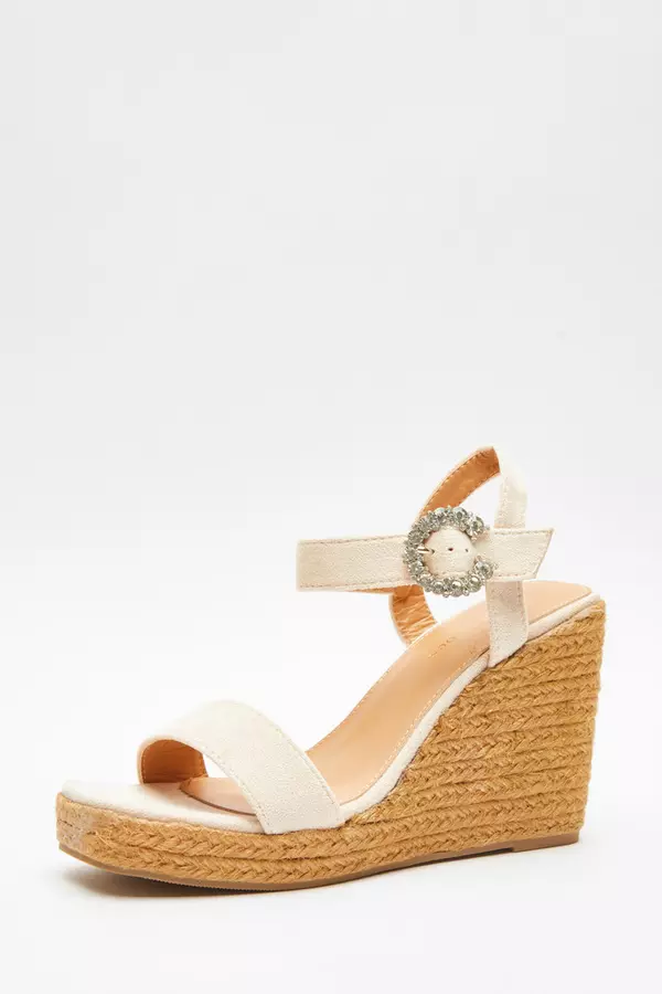 Nude Faux Suede Wedge Sandals